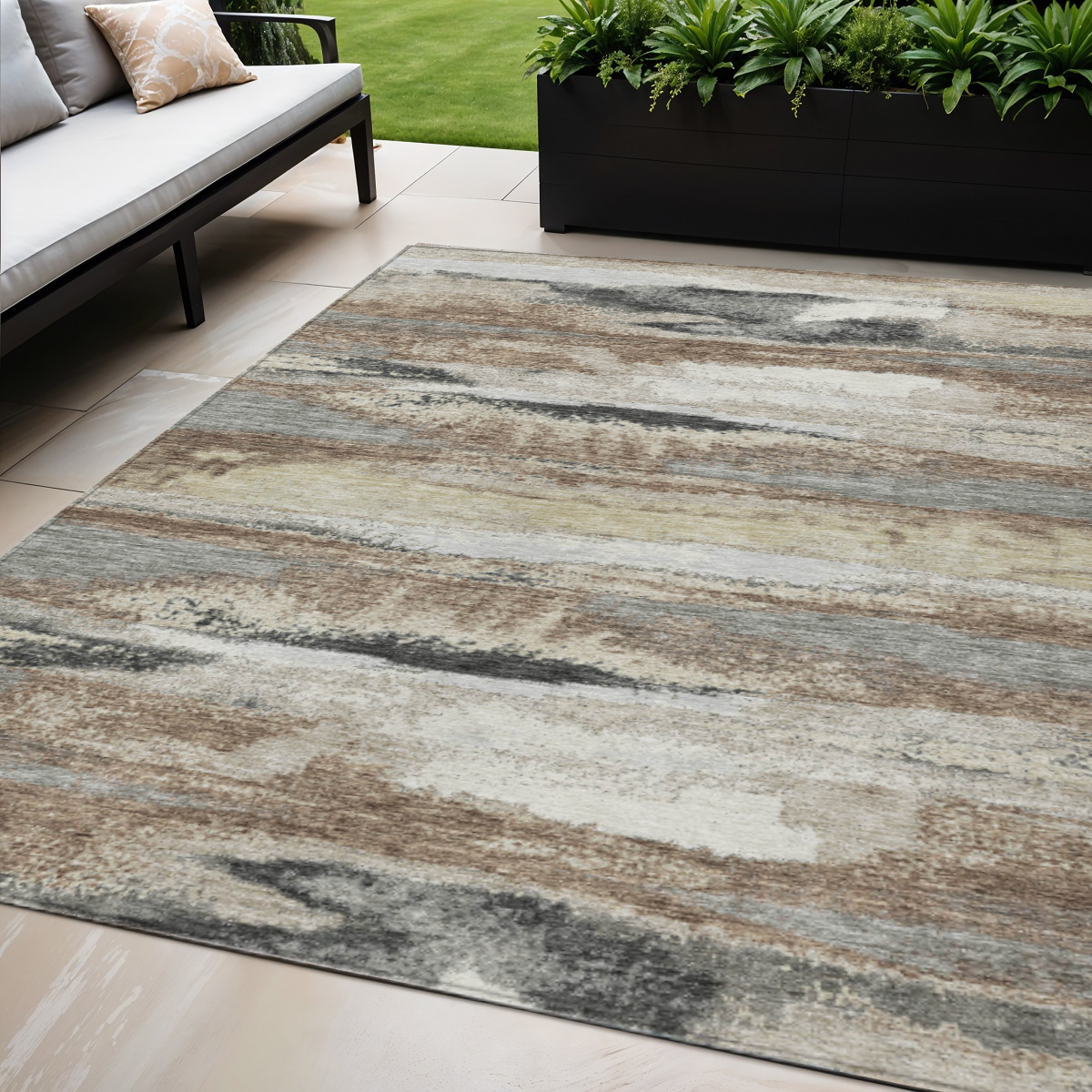 5' X 8' Taupe Beige And Ivory Abstract Washable Indoor Outdoor Area Rug-612552-1