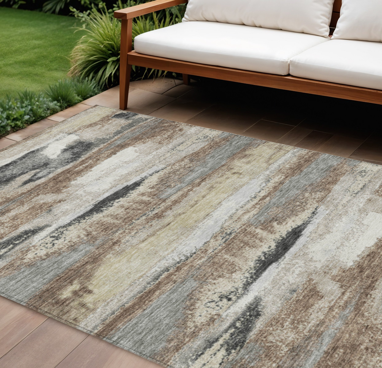 10' X 14' Taupe Beige And Ivory Abstract Washable Indoor Outdoor Area Rug-612556-1