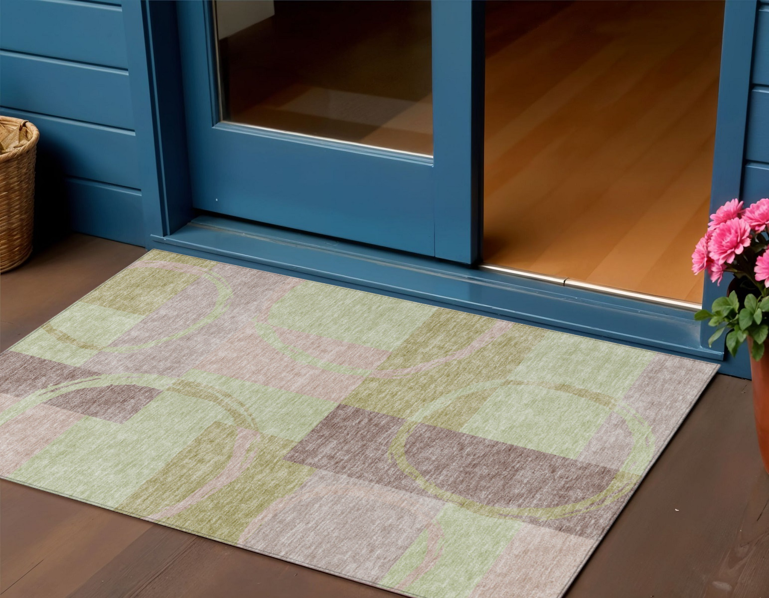 3' X 5' Blush And Mint Green Abstract Washable Indoor Outdoor Area Rug-612557-1