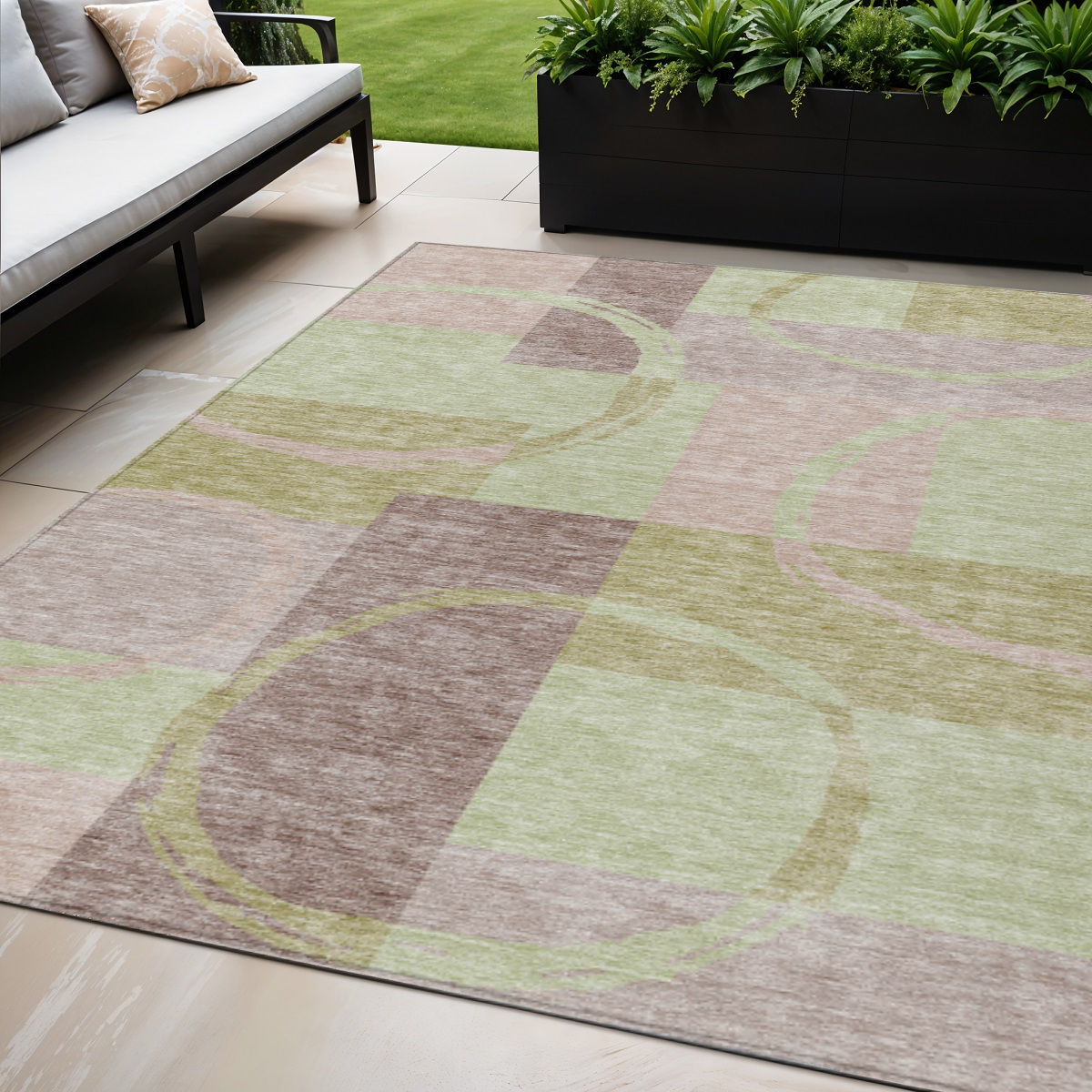 5' X 8' Blush And Mint Green Abstract Washable Indoor Outdoor Area Rug-612558-1