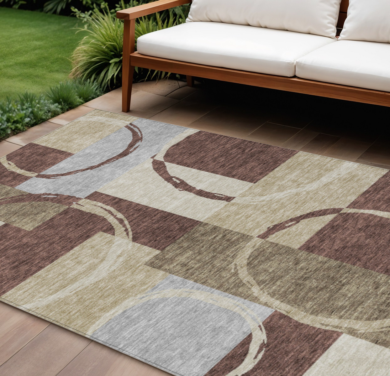 10' X 14' Brown And Ivory Geometric Washable Indoor Outdoor Area Rug-612568-1