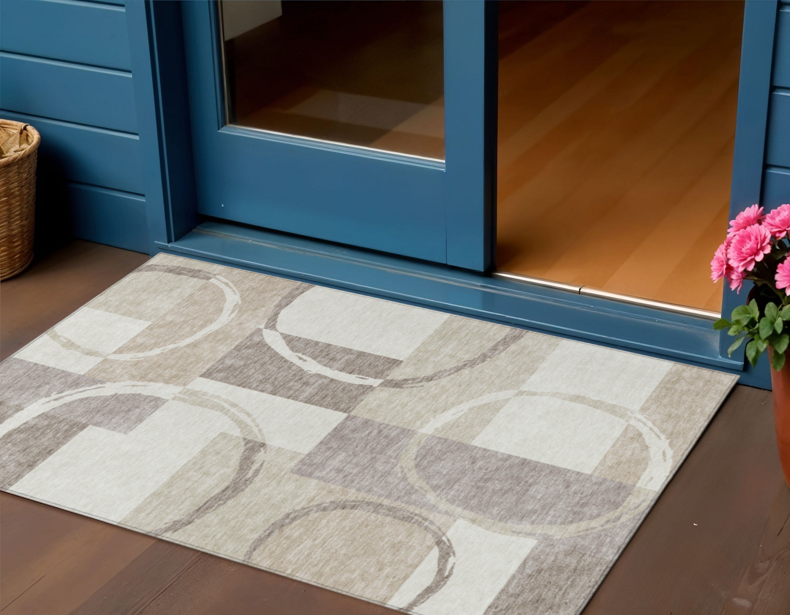 3' X 5' Ivory And Beige Geometric Washable Indoor Outdoor Area Rug-612581-1