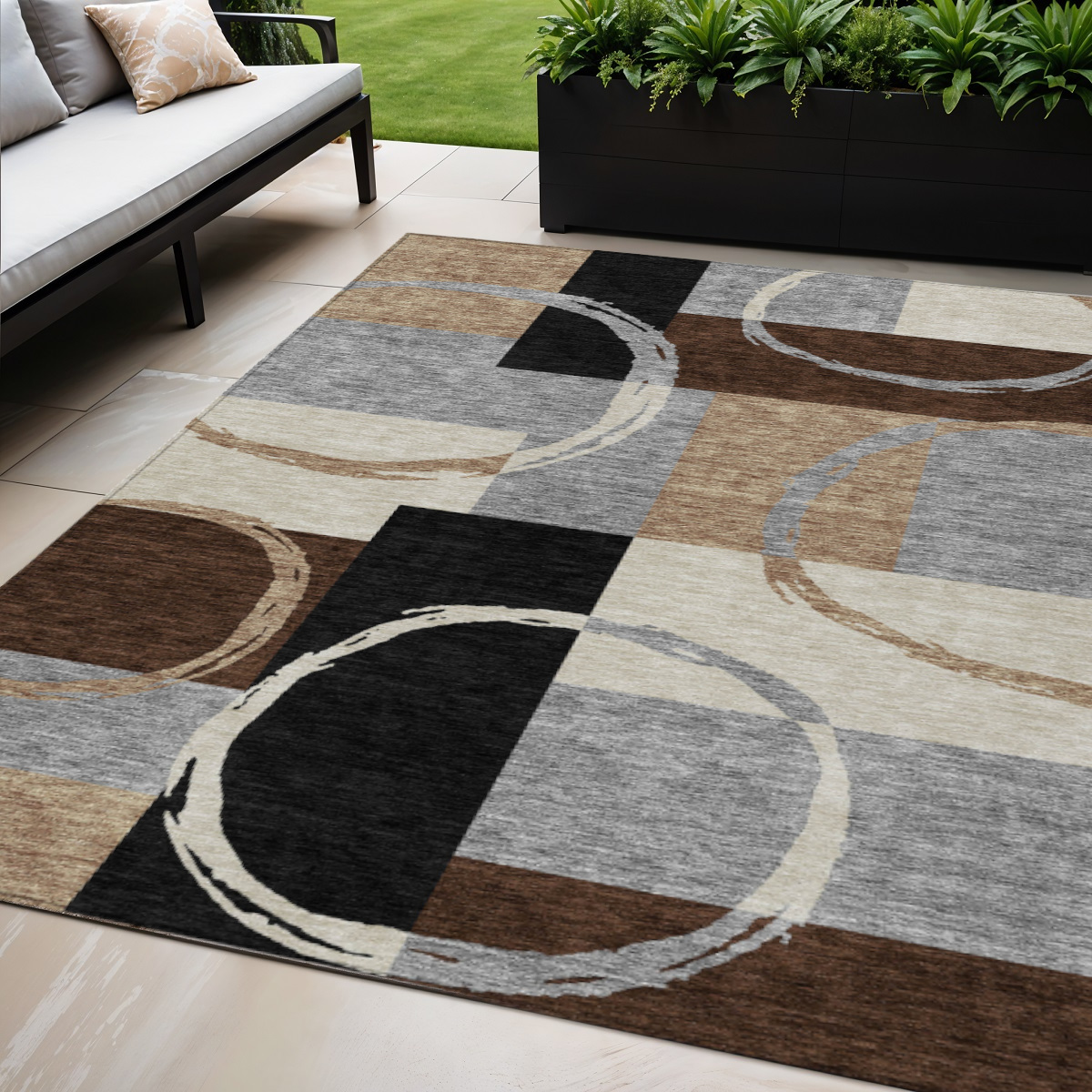 5' X 8' Pewter Gray And Black Geometric Washable Indoor Outdoor Area Rug-612588-1