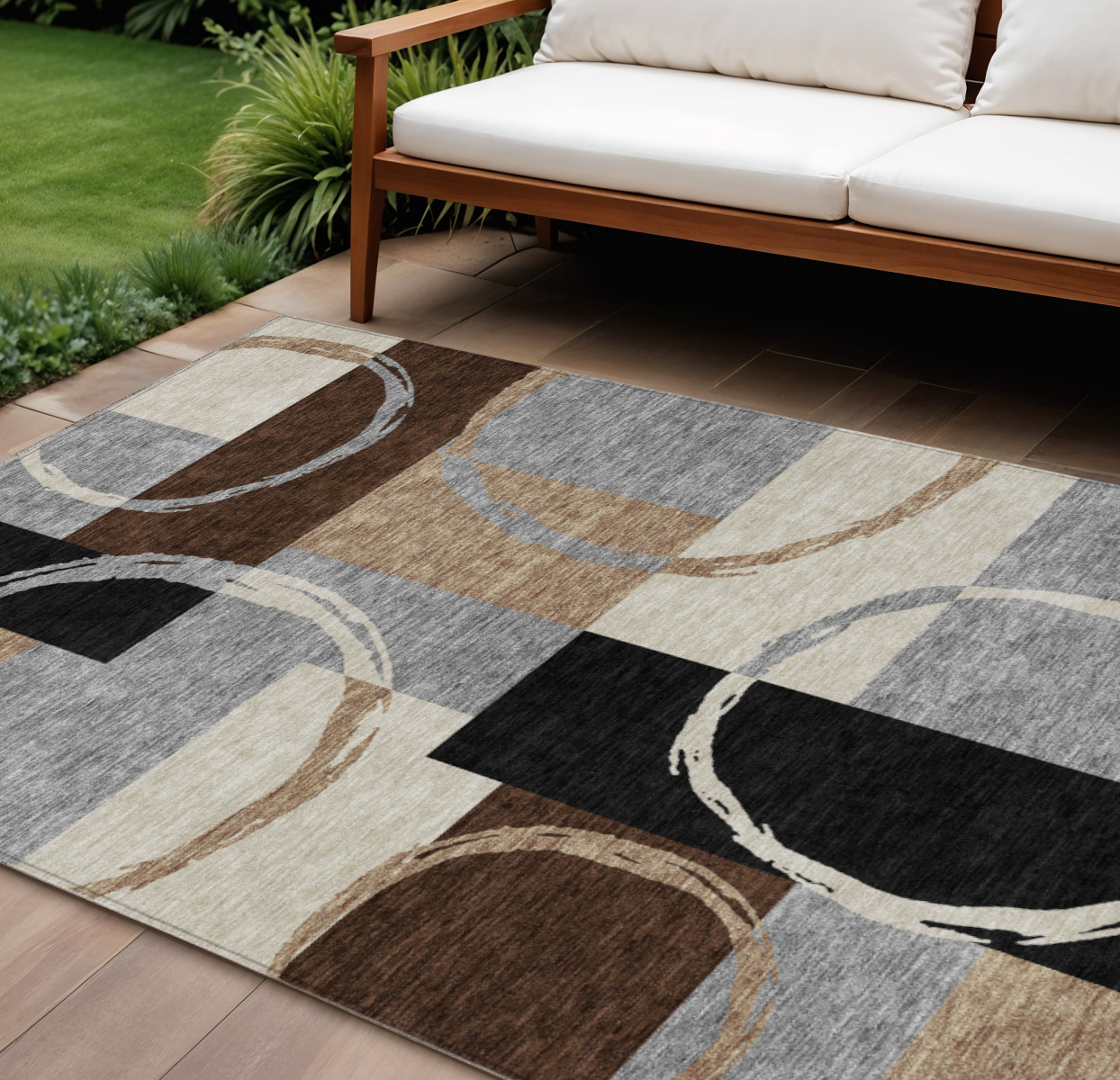 9' X 12' Pewter Gray And Black Geometric Washable Indoor Outdoor Area Rug-612591-1