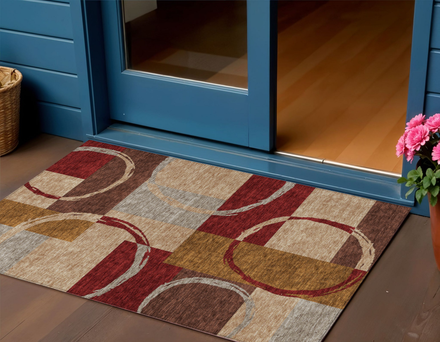 3' X 5' Wheat And Burgundy Geometric Washable Indoor Outdoor Area Rug-612599-1