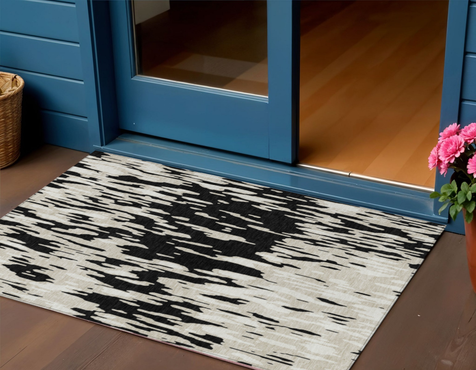 3' X 5' Black And Ivory Abstract Washable Indoor Outdoor Area Rug-612635-1