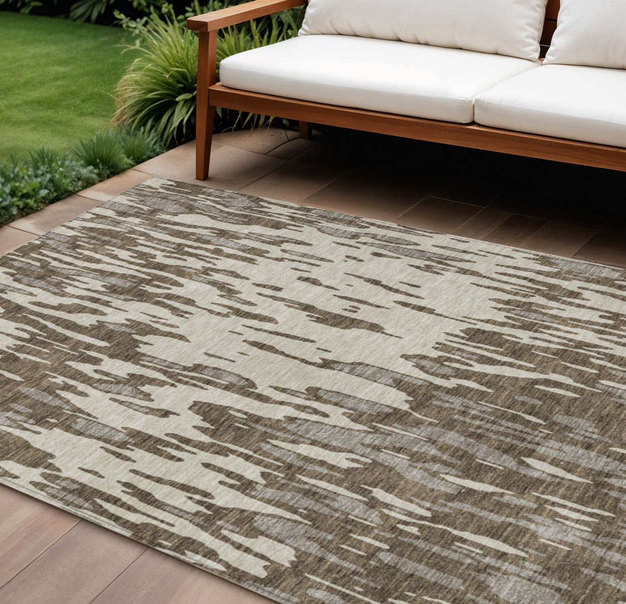 9' X 12' Brown And Ivory Abstract Washable Indoor Outdoor Area Rug-612645-1