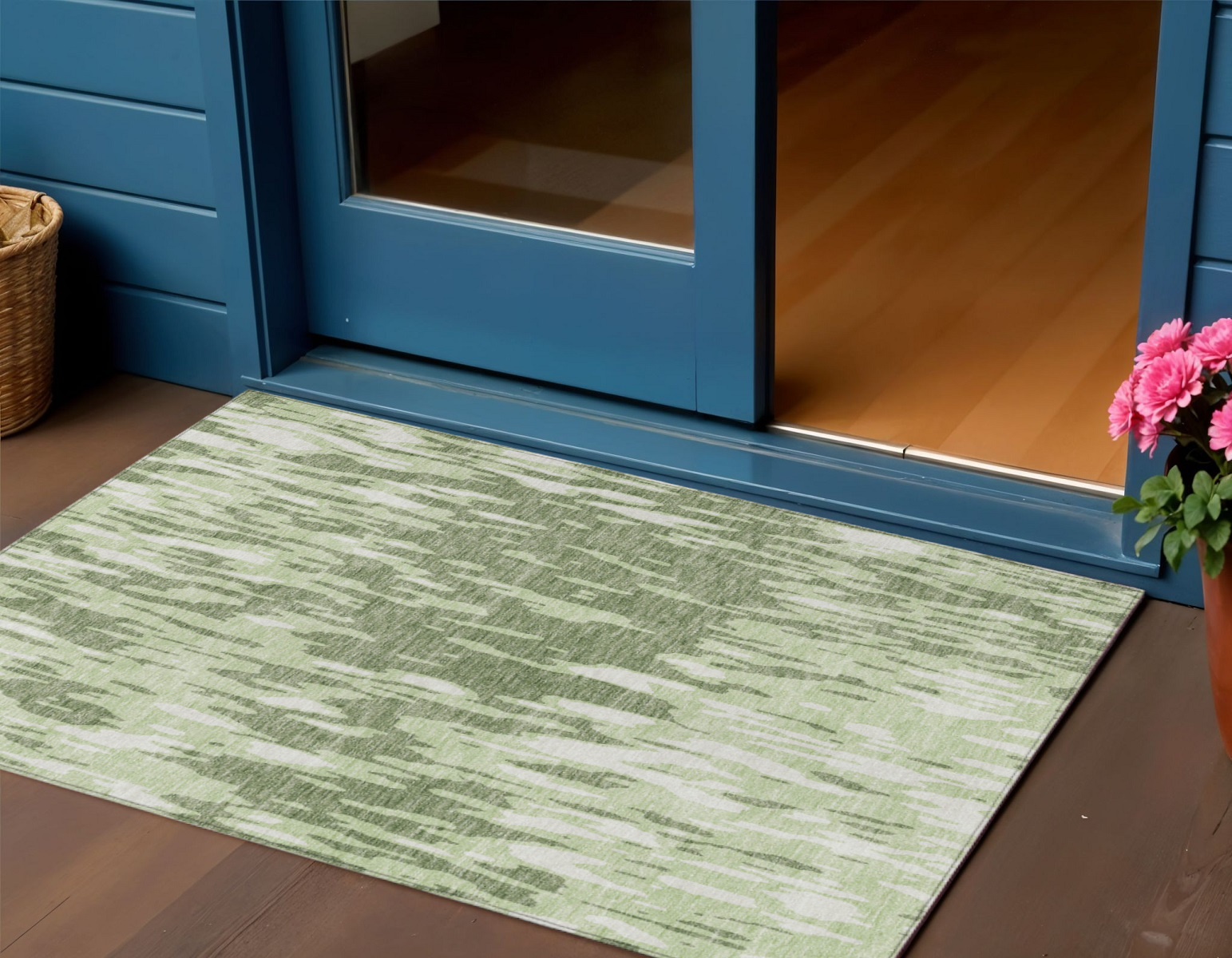 3' X 5' Green And Ivory Abstract Washable Indoor Outdoor Area Rug-612653-1