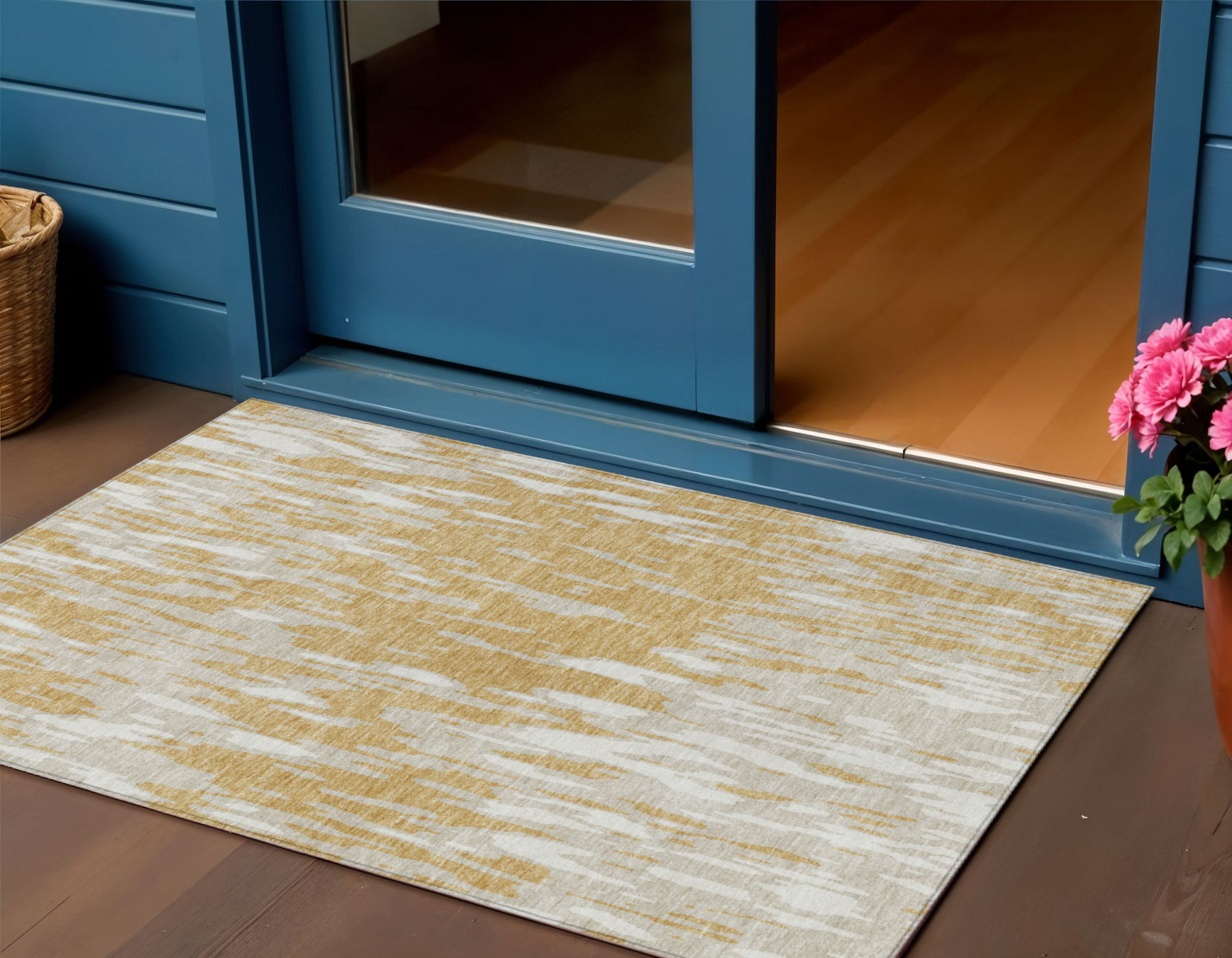 3' X 5' Gold And Ivory Abstract Washable Indoor Outdoor Area Rug-612659-1