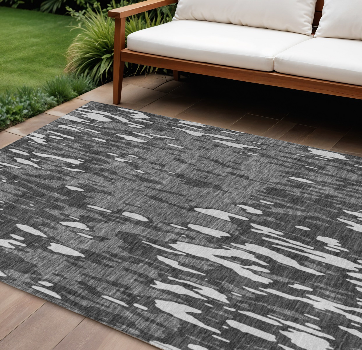 10' X 14' Gray And Ivory Abstract Washable Indoor Outdoor Area Rug-612670-1