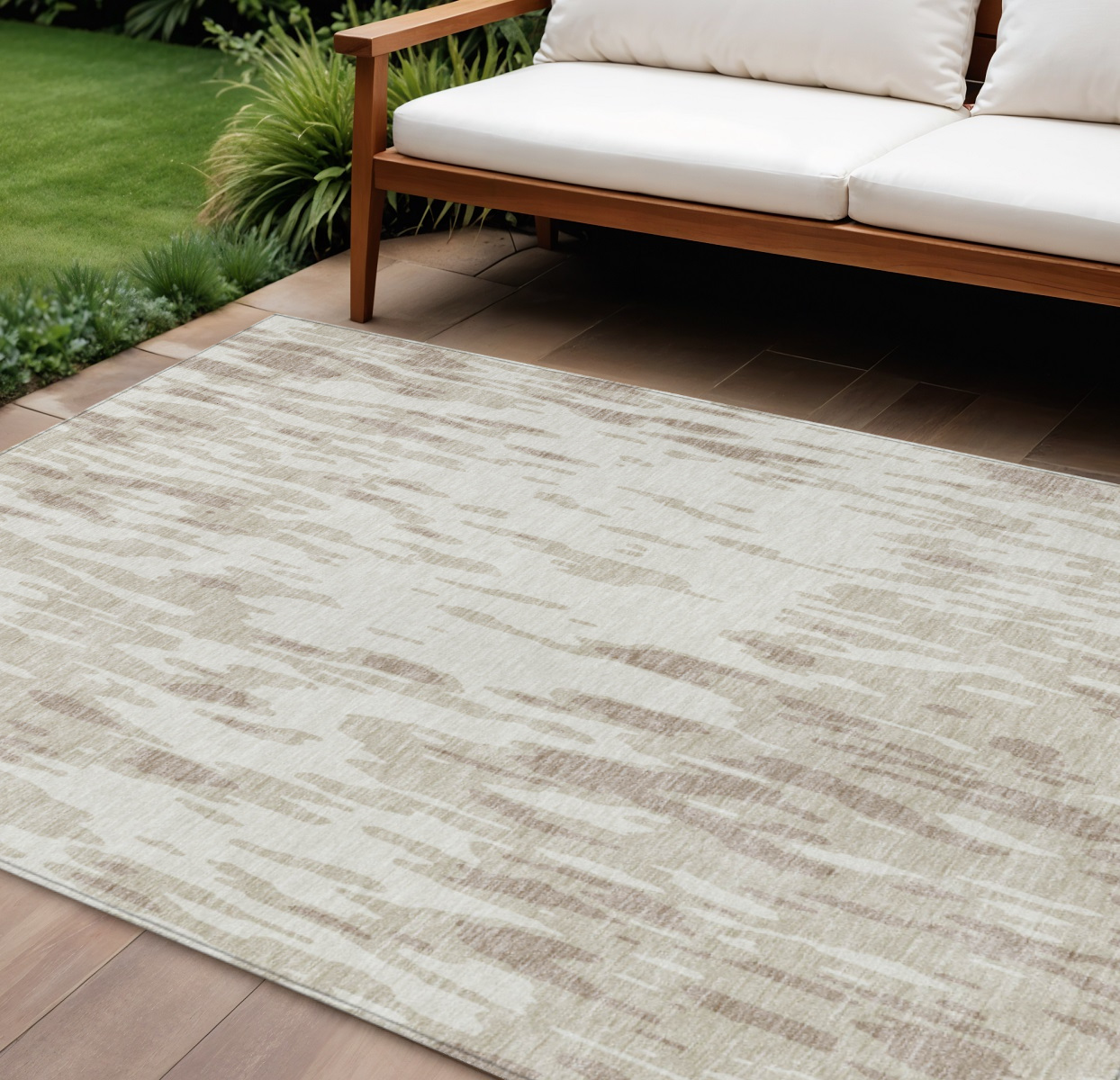 9' X 12' Ivory And Off White Abstract Washable Indoor Outdoor Area Rug-612675-1