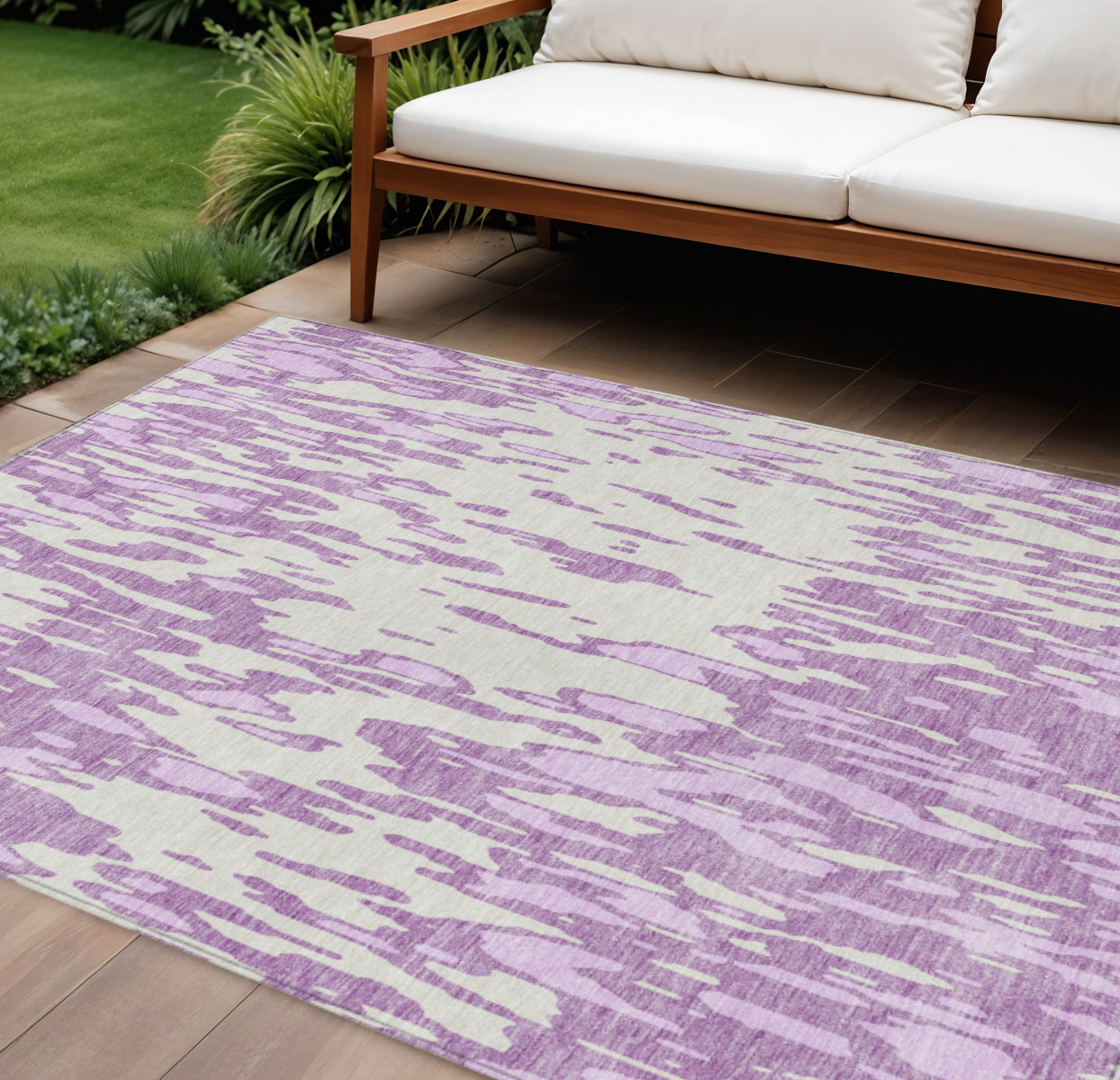 8' X 10' Lavender And Ivory Abstract Washable Indoor Outdoor Area Rug-612680-1