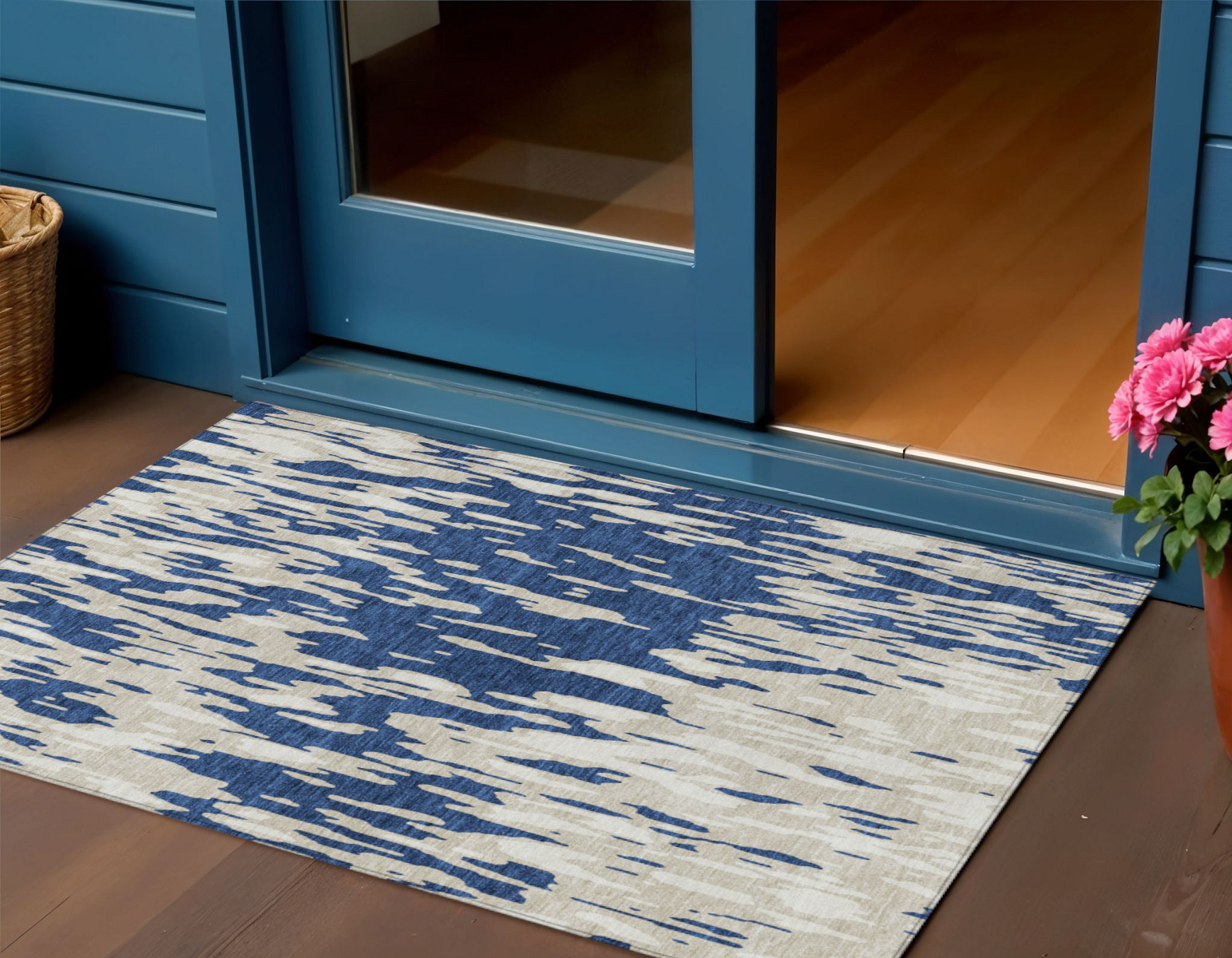 3' X 5' Navy Blue And Ivory Abstract Washable Indoor Outdoor Area Rug-612683-1