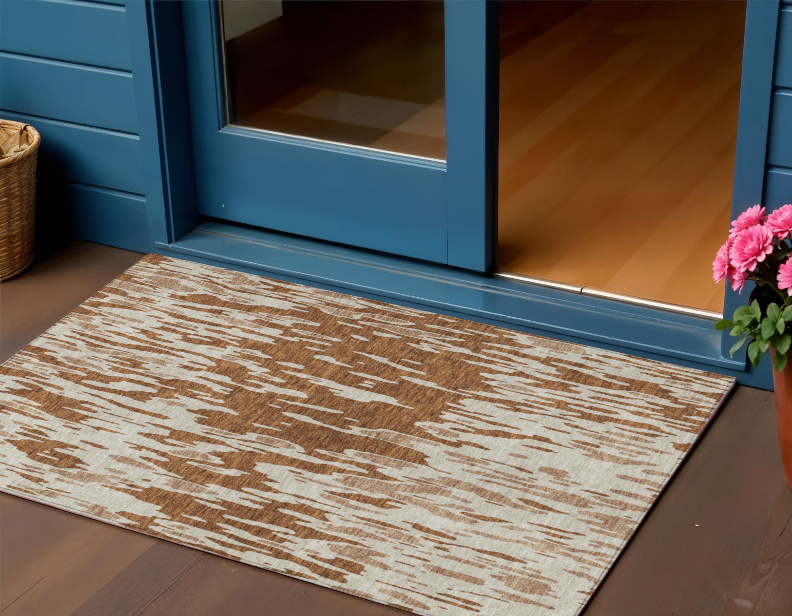 3' X 5' Orange And Ivory Abstract Washable Indoor Outdoor Area Rug-612689-1