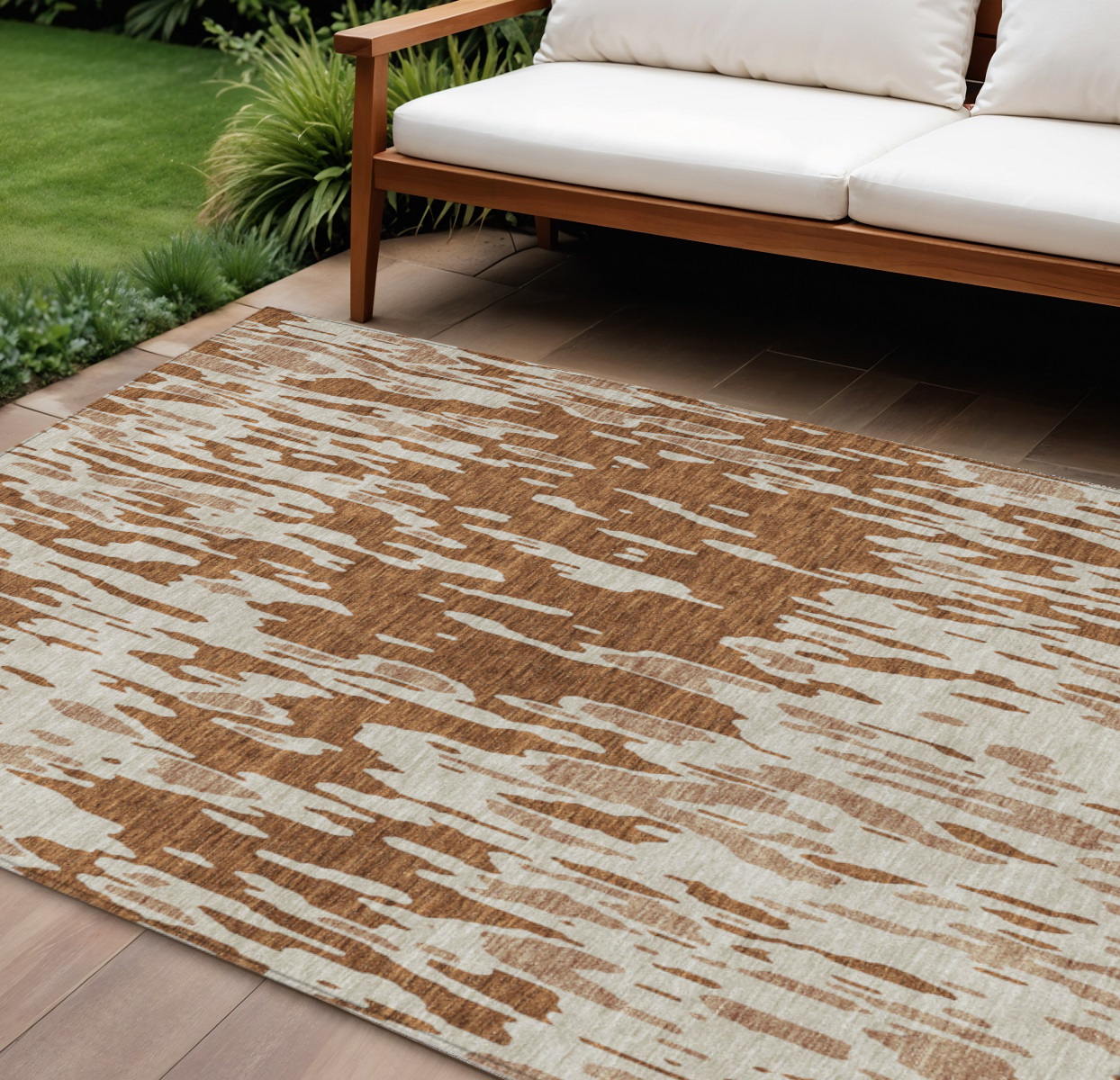 9' X 12' Orange And Ivory Abstract Washable Indoor Outdoor Area Rug-612693-1