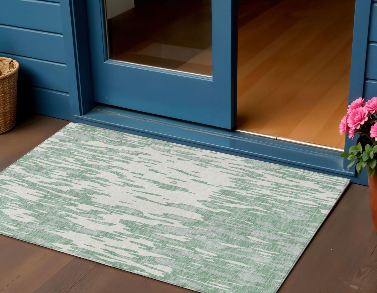 3' X 5' Sage And Ivory Abstract Washable Indoor Outdoor Area Rug-612695-1