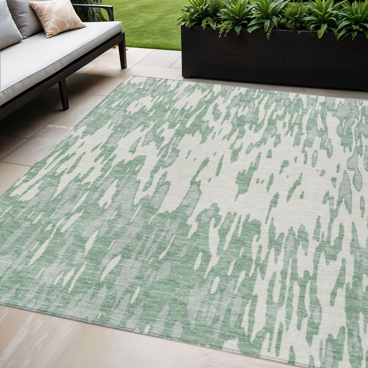 5' X 8' Sage And Ivory Abstract Washable Indoor Outdoor Area Rug-612696-1