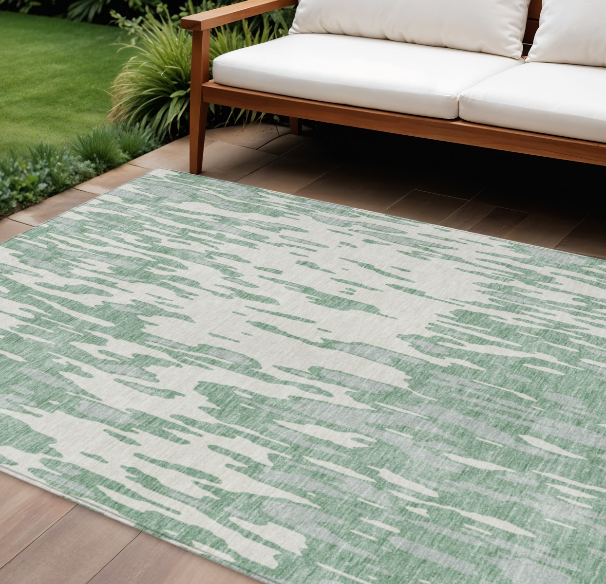 9' X 12' Sage And Ivory Abstract Washable Indoor Outdoor Area Rug-612699-1