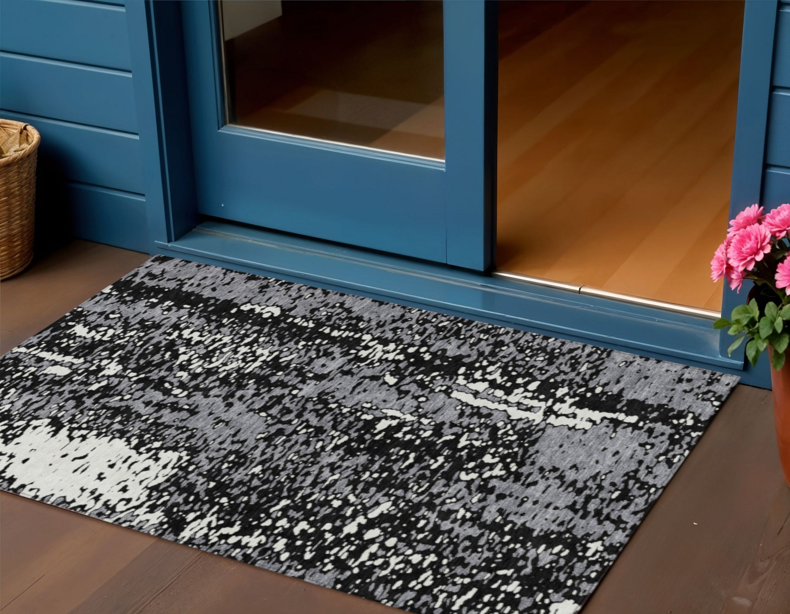 3' X 5' Black And Gray Abstract Washable Indoor Outdoor Area Rug-612917-1