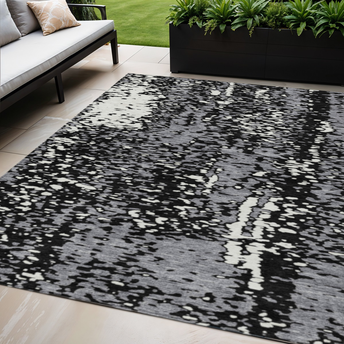 5' X 8' Black And Gray Abstract Washable Indoor Outdoor Area Rug-612918-1