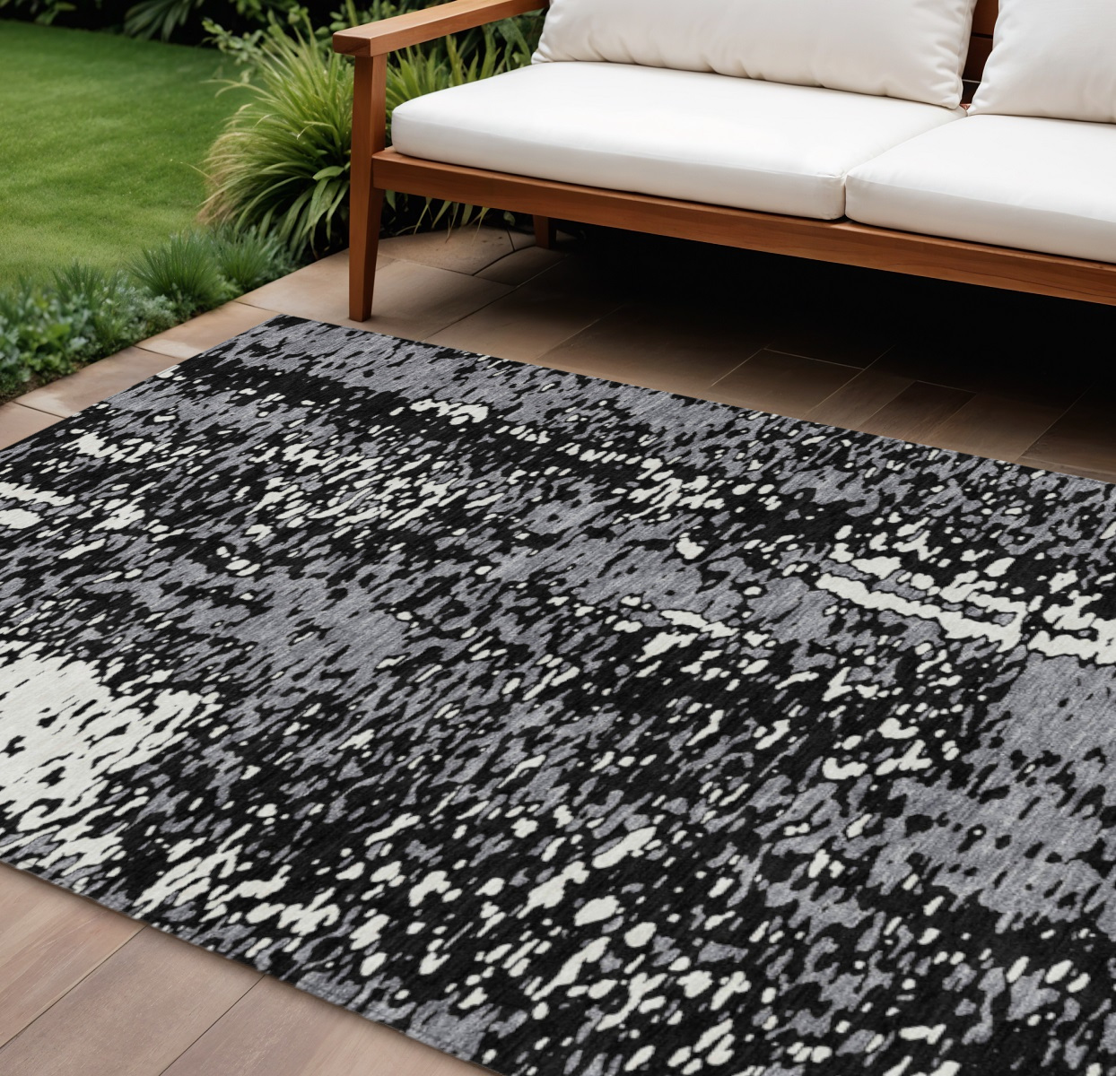 10' X 14' Black And Gray Abstract Washable Indoor Outdoor Area Rug-612922-1