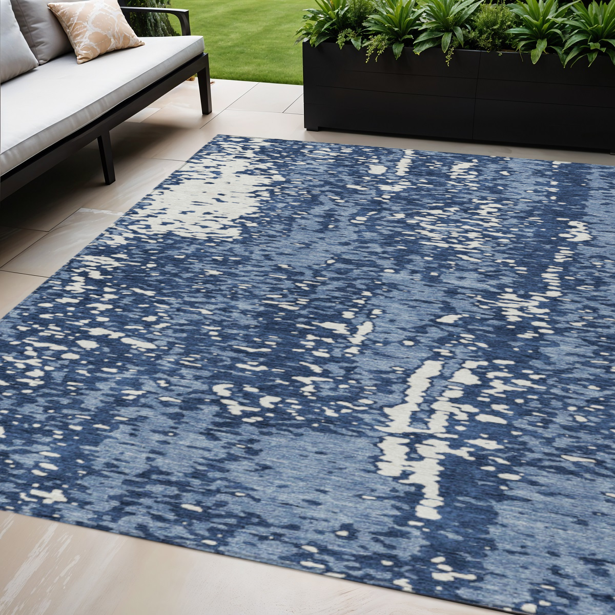 5' X 8' Denim Blue And Ivory Abstract Washable Indoor Outdoor Area Rug-612930-1