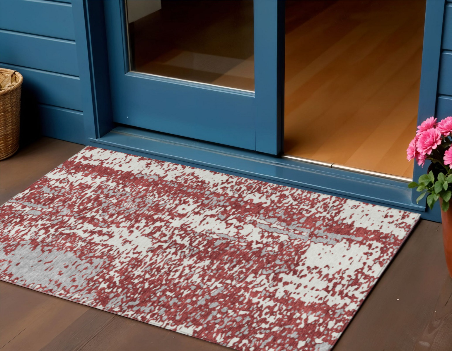 3' X 5' Burgundy And Ivory Abstract Washable Indoor Outdoor Area Rug-612941-1
