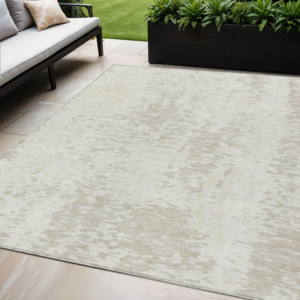 5' X 8' Ivory And Beige Abstract Washable Indoor Outdoor Area Rug-612948-1