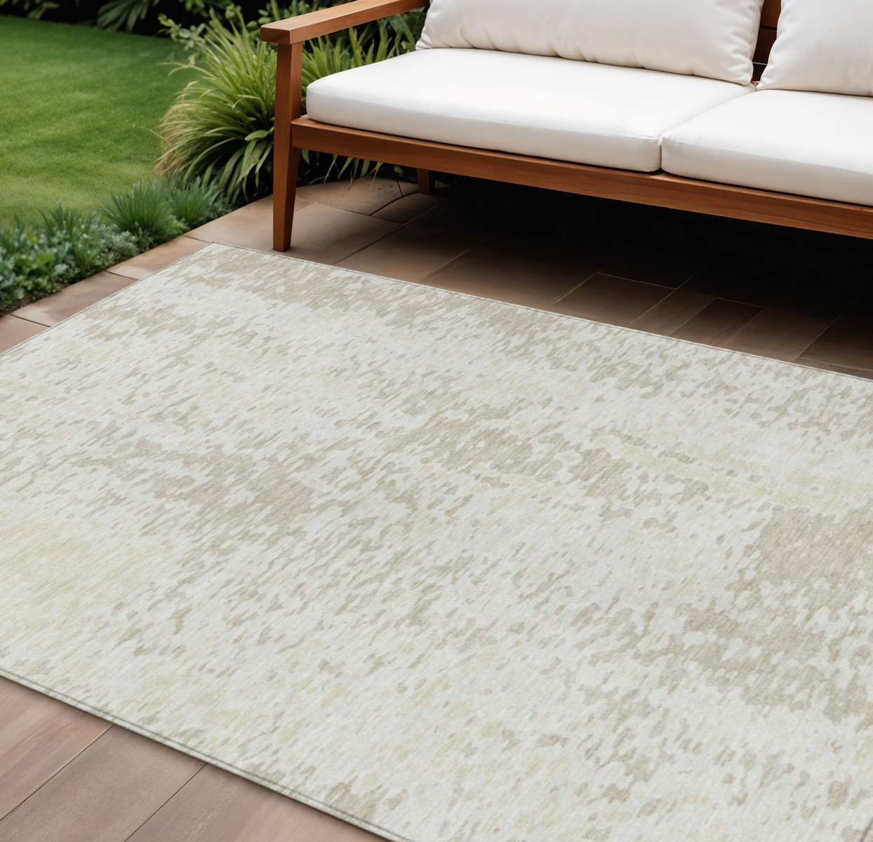 9' X 12' Ivory And Beige Abstract Washable Indoor Outdoor Area Rug-612951-1