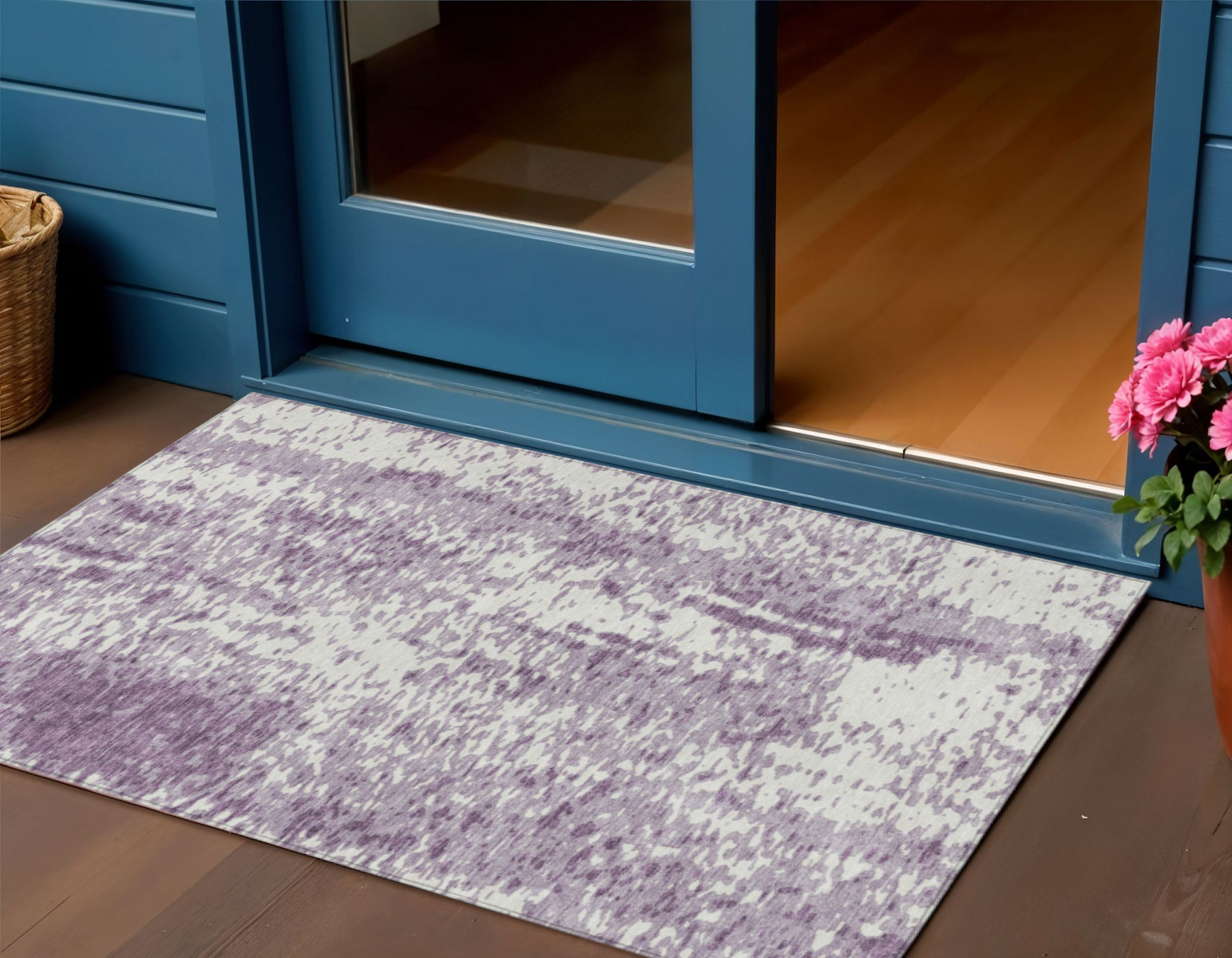 3' X 5' Lavender And Ivory Abstract Washable Indoor Outdoor Area Rug-612953-1