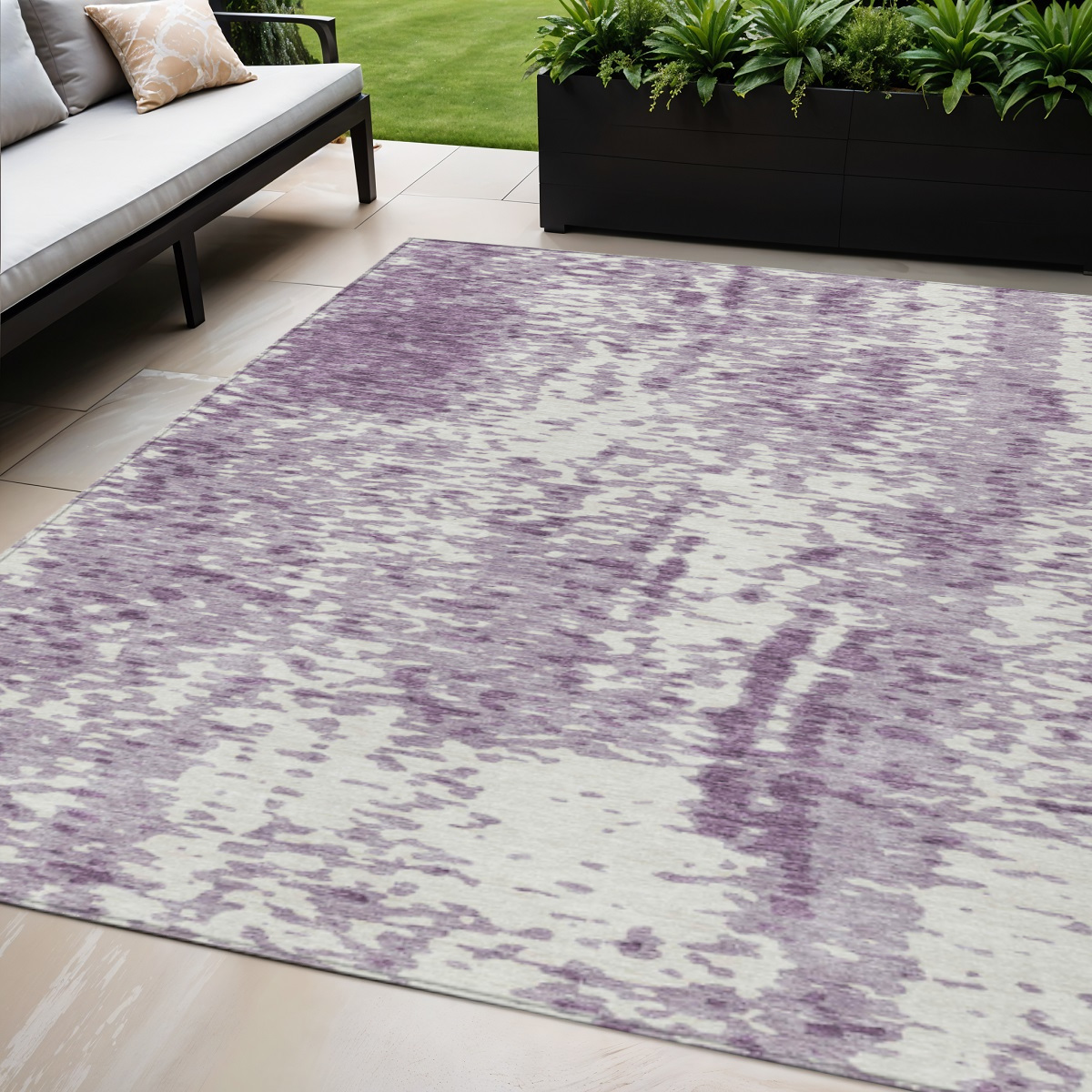 5' X 8' Lavender And Ivory Abstract Washable Indoor Outdoor Area Rug-612954-1