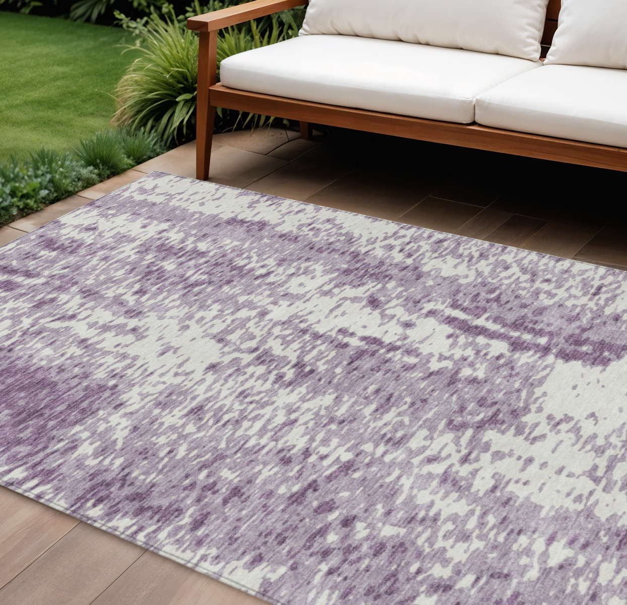10' X 14' Lavender And Ivory Abstract Washable Indoor Outdoor Area Rug-612958-1