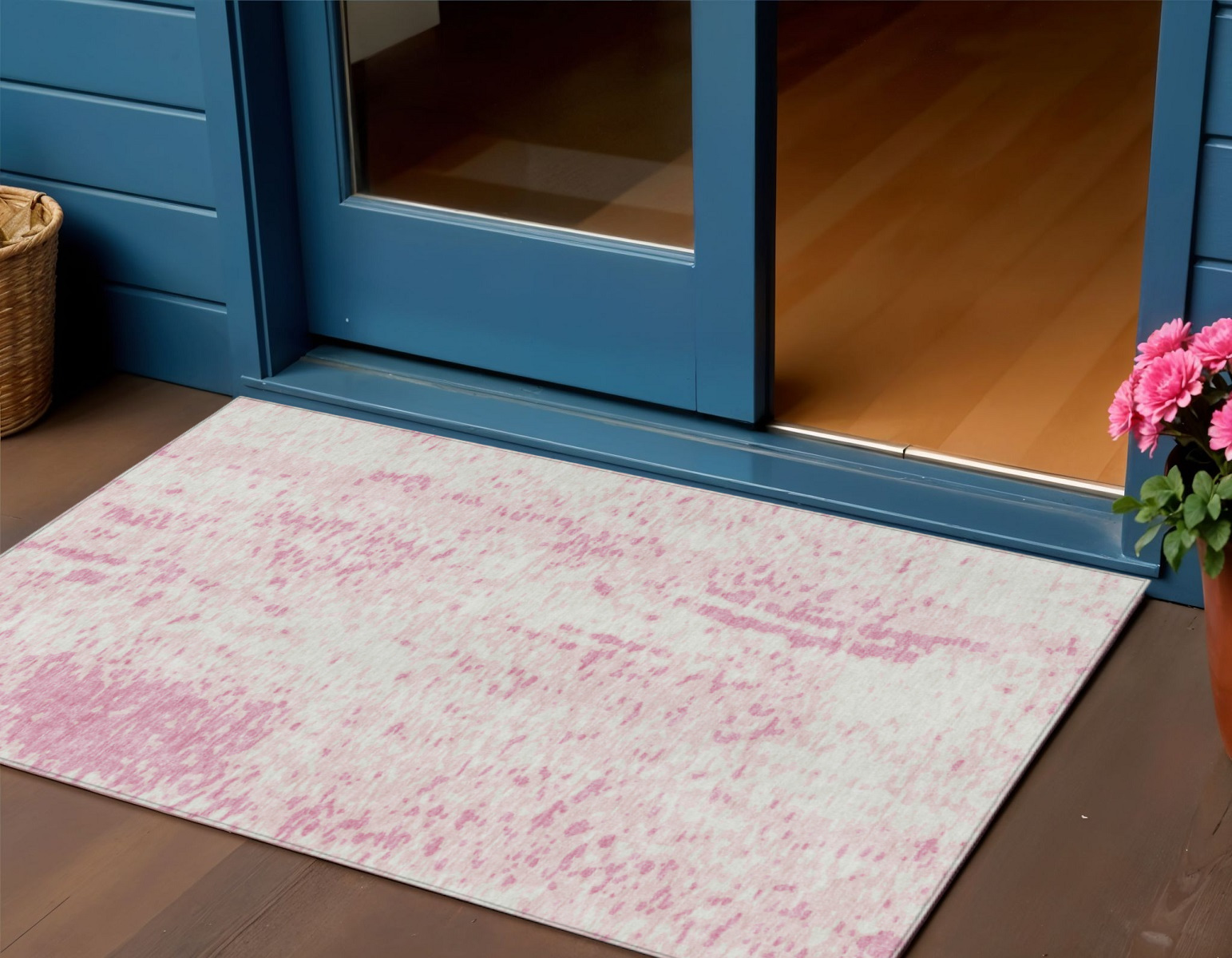 3' X 5' Pink And Ivory Abstract Washable Indoor Outdoor Area Rug-612959-1