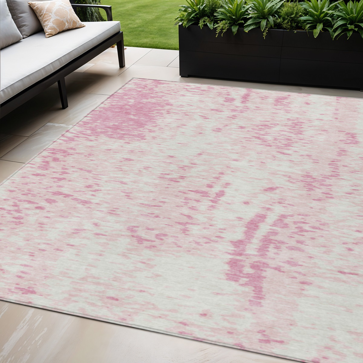 5' X 8' Pink And Ivory Abstract Washable Indoor Outdoor Area Rug-612960-1
