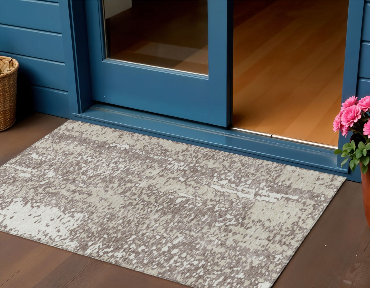3' X 5' Taupe And Ivory Abstract Washable Indoor Outdoor Area Rug-612965-1