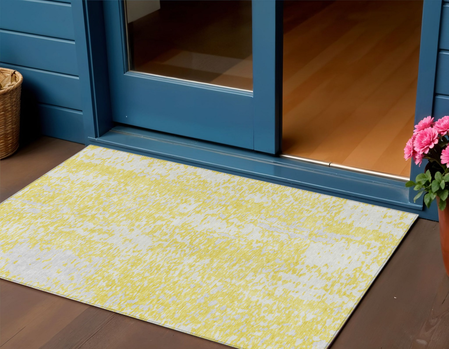 3' X 5' Yellow And Ivory Abstract Washable Indoor Outdoor Area Rug-612971-1