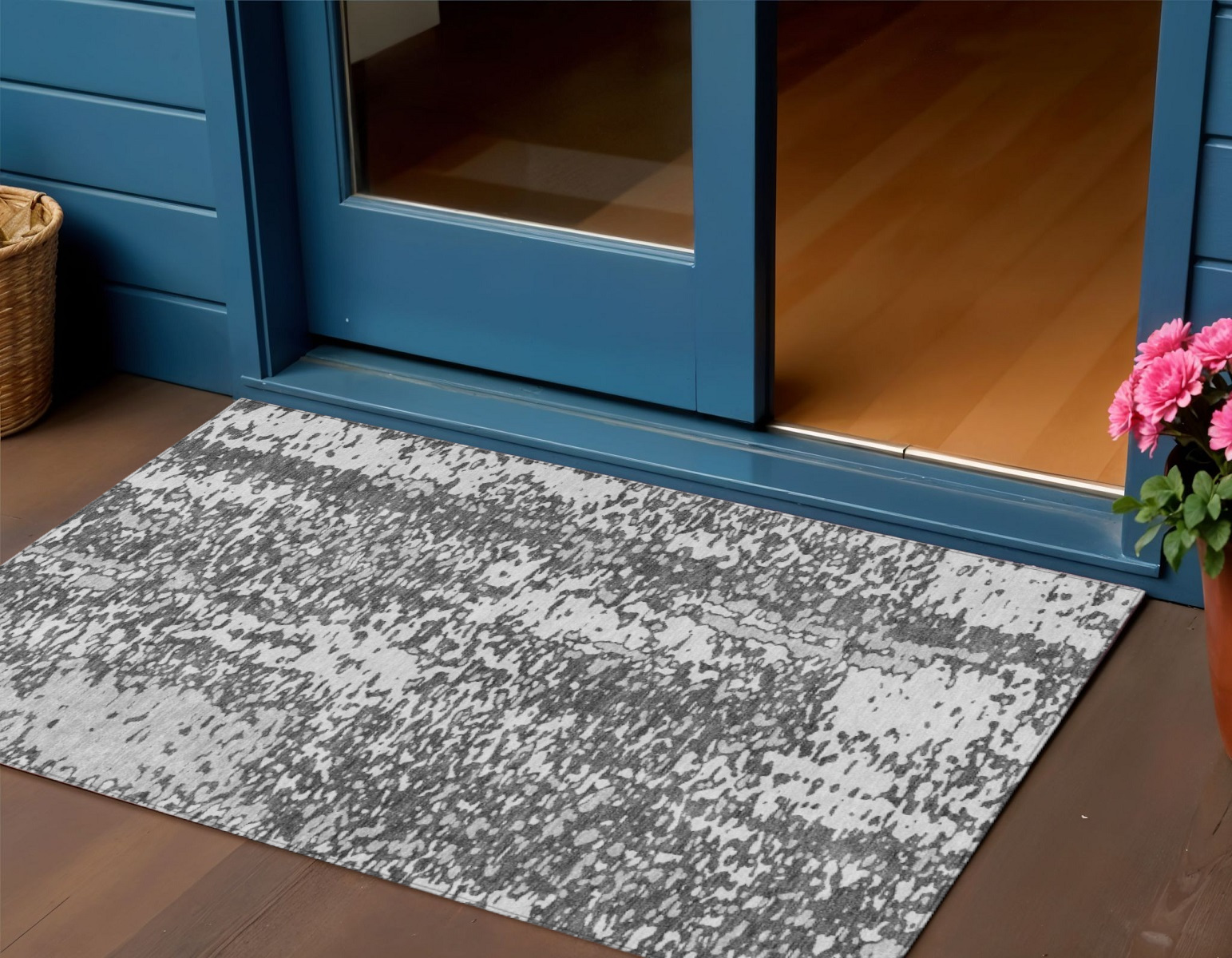 3' X 5' Charcoal And Silver Abstract Washable Indoor Outdoor Area Rug-612977-1