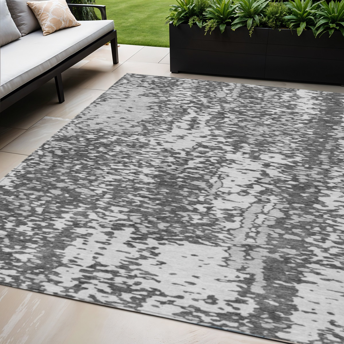 5' X 8' Charcoal And Silver Abstract Washable Indoor Outdoor Area Rug-612978-1