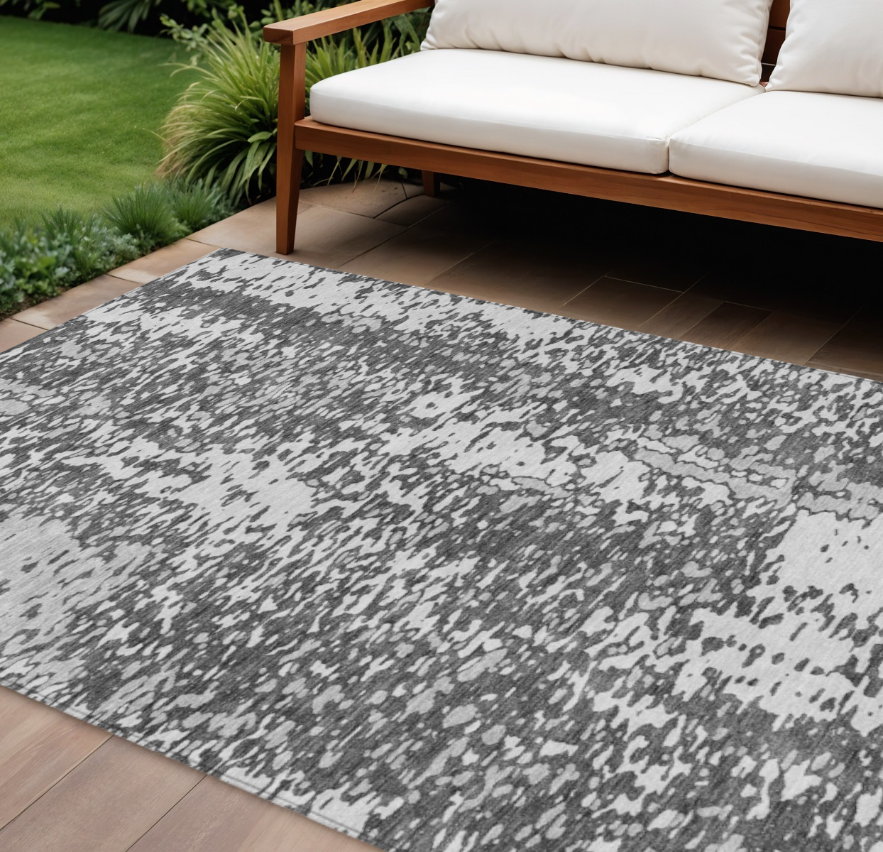 10' X 14' Charcoal And Silver Abstract Washable Indoor Outdoor Area Rug-612982-1
