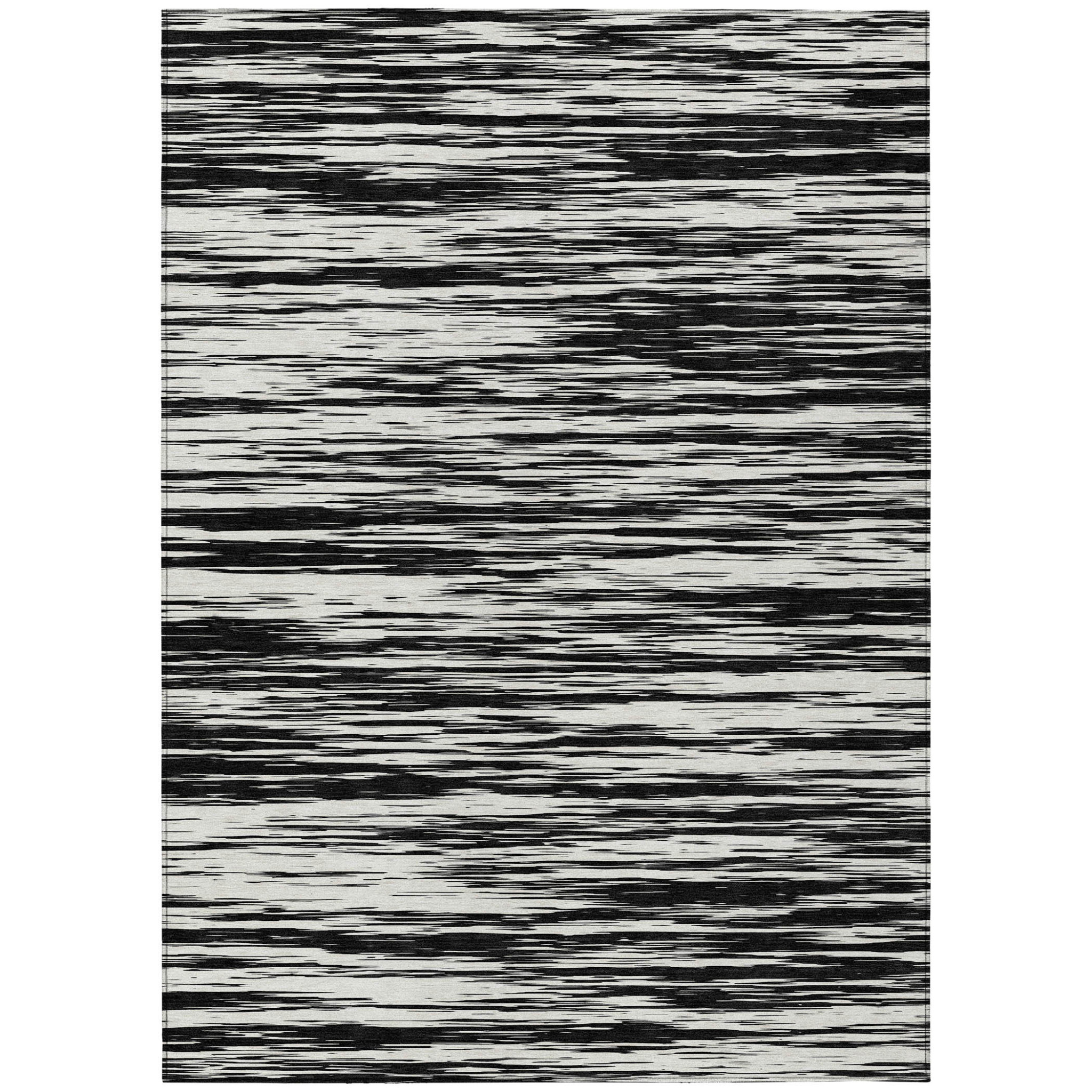 5' X 8' Black And Ivory Abstract Washable Indoor Outdoor Area Rug-613068-1