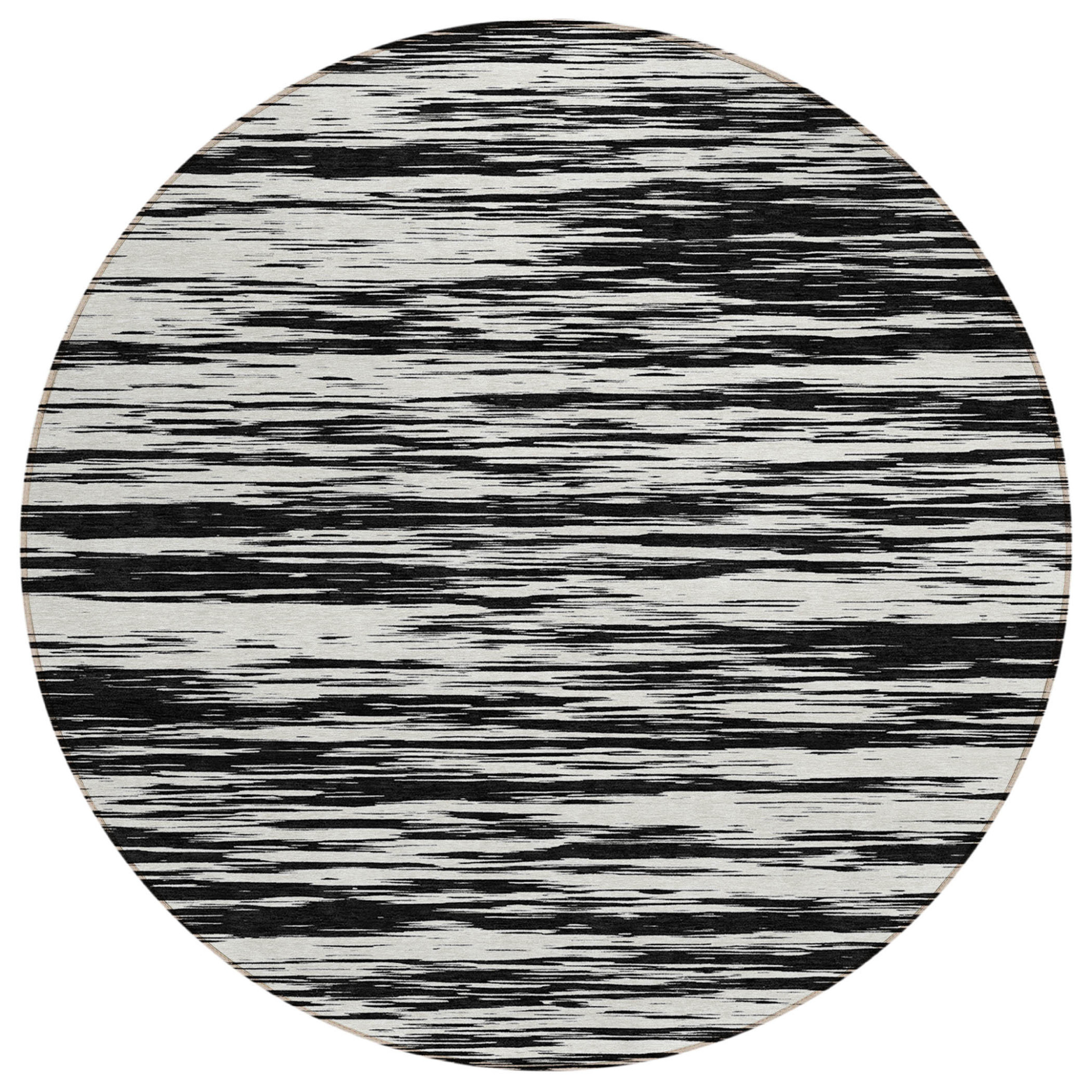 8' Black And Ivory Round Abstract Washable Indoor Outdoor Area Rug-613069-1