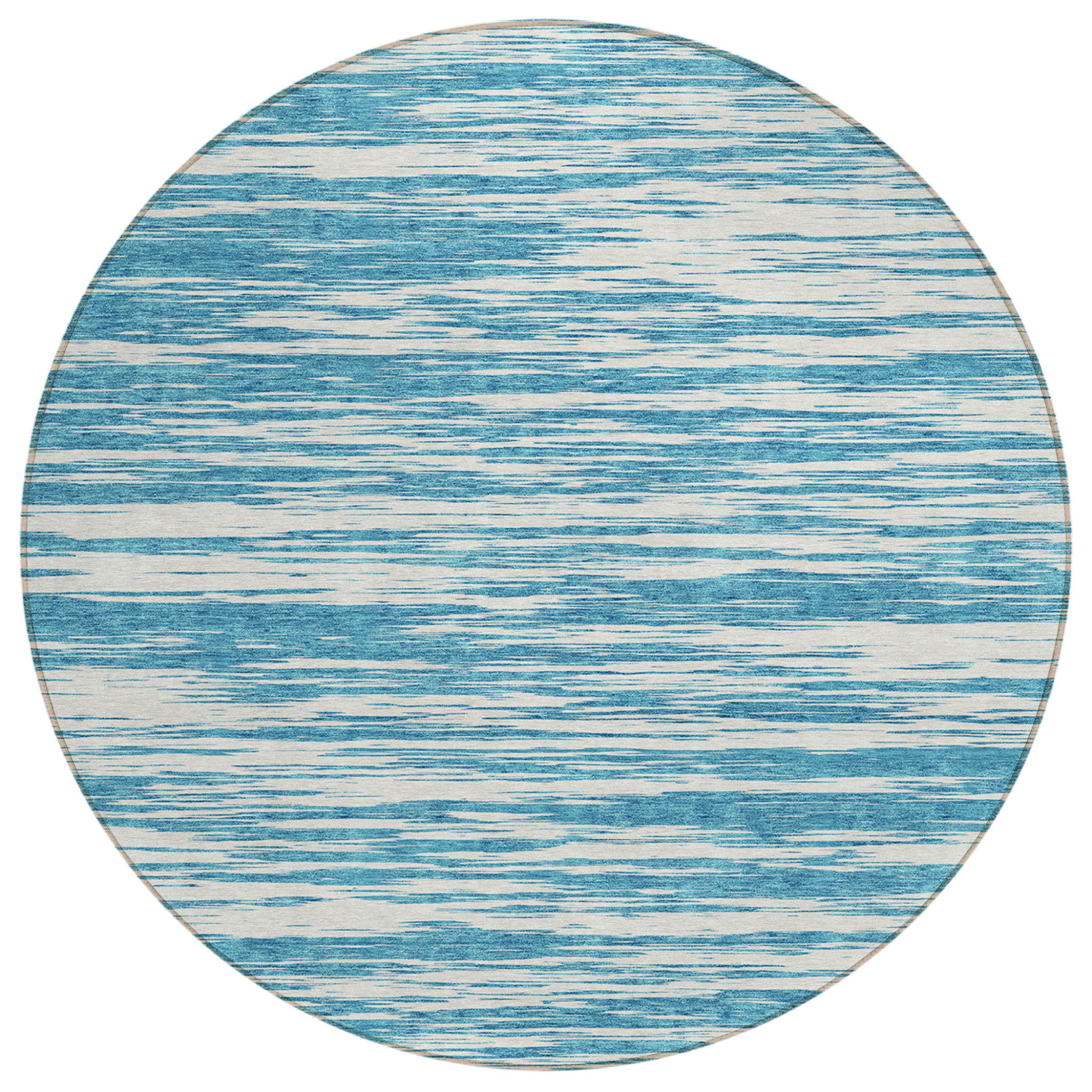 8' Teal Blue And Ivory Round Abstract Washable Indoor Outdoor Area Rug-613129-1