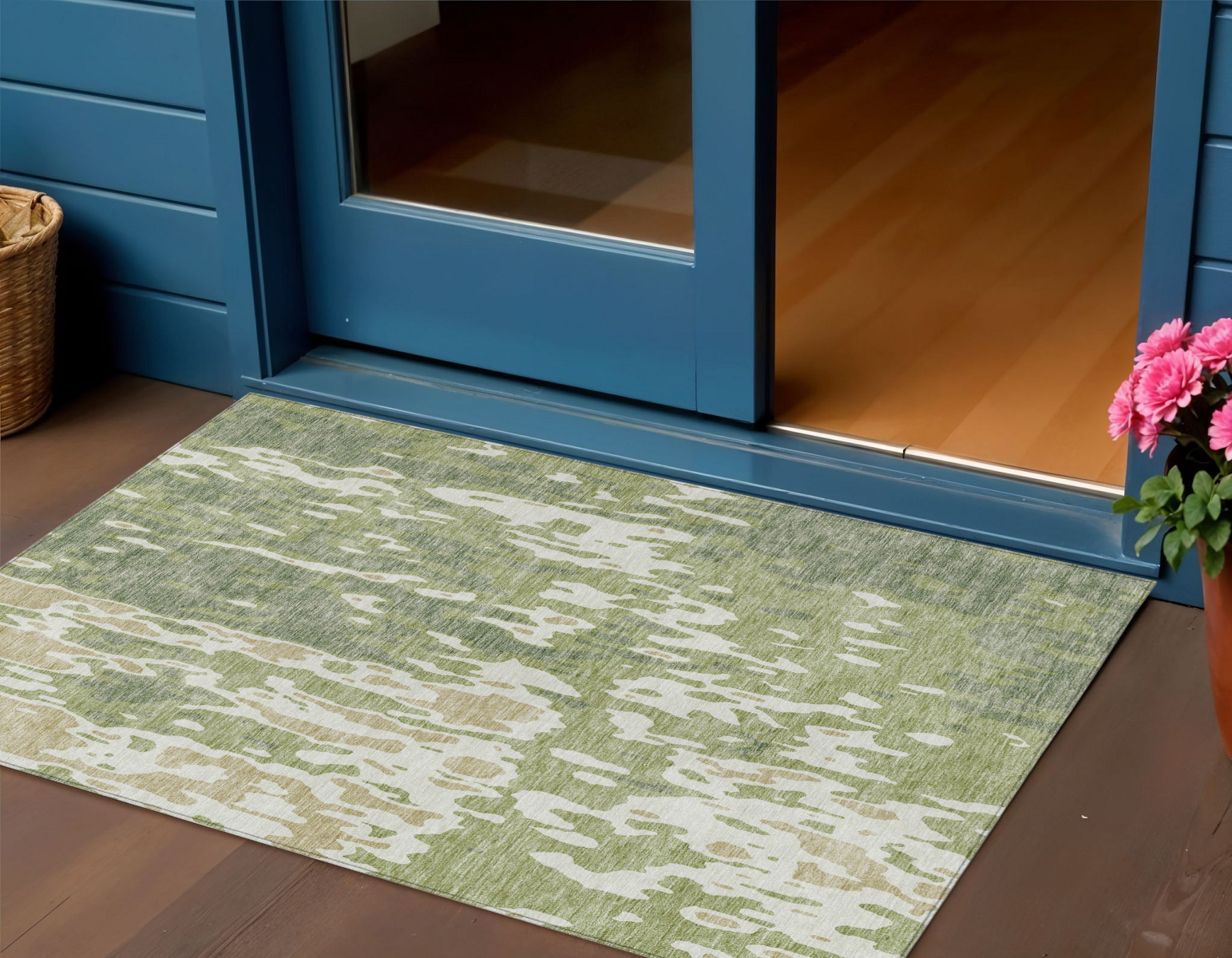 3' X 5' Sage And Ivory Abstract Washable Indoor Outdoor Area Rug-613314-1