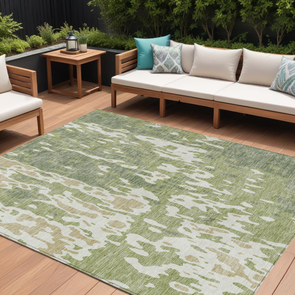 8' X 10' Sage And Ivory Abstract Washable Indoor Outdoor Area Rug-613317-1