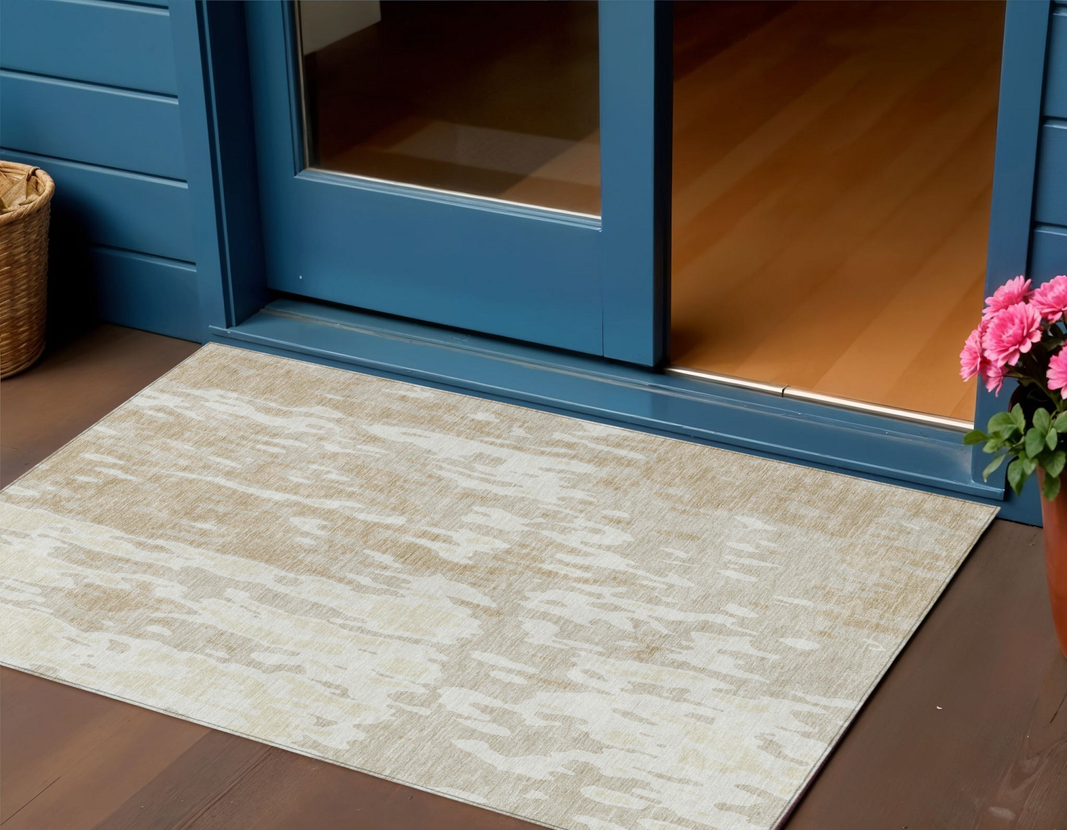 3' X 5' Beige And Ivory Abstract Washable Indoor Outdoor Area Rug-613320-1