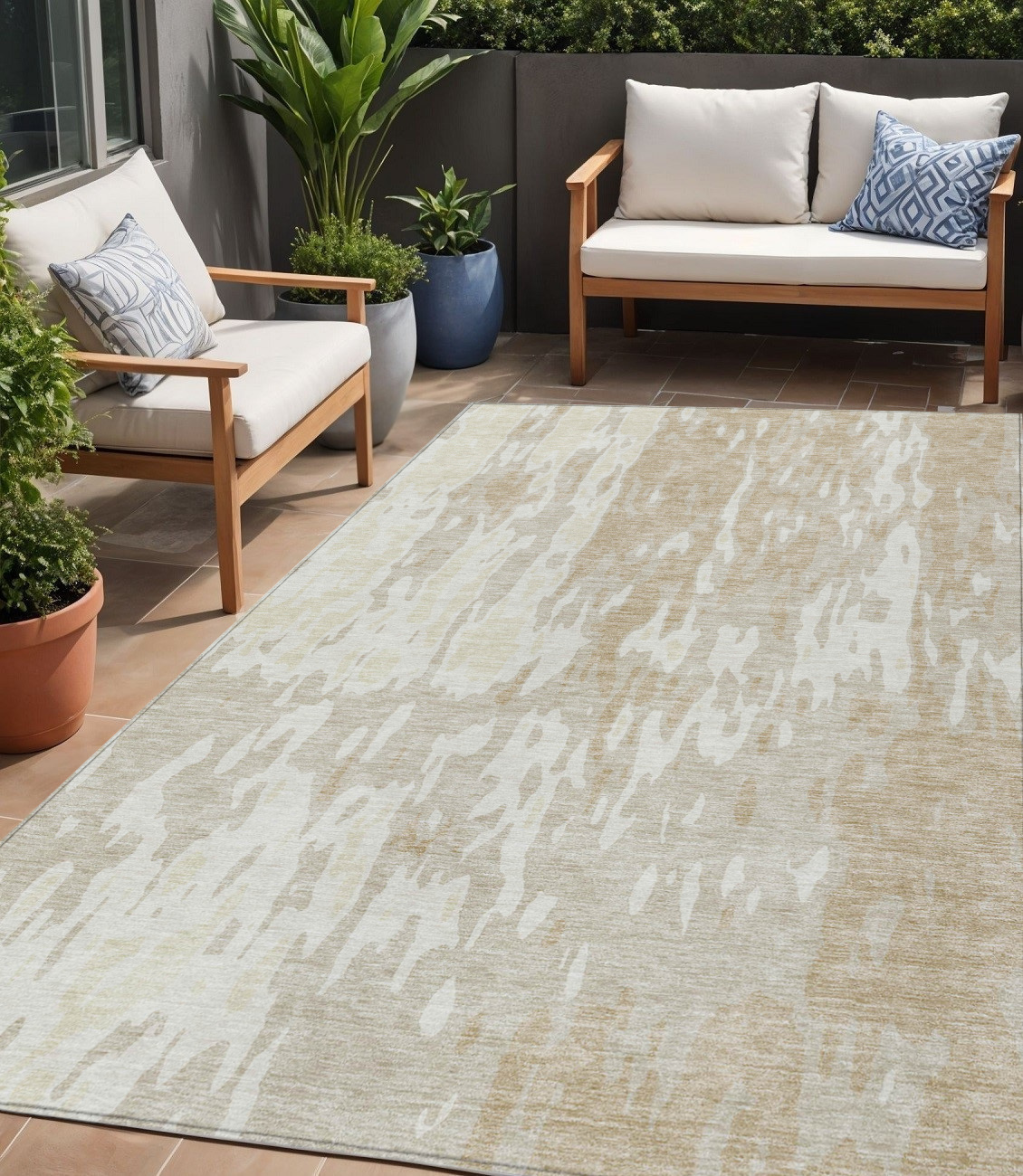 5' X 8' Beige And Ivory Abstract Washable Indoor Outdoor Area Rug-613321-1