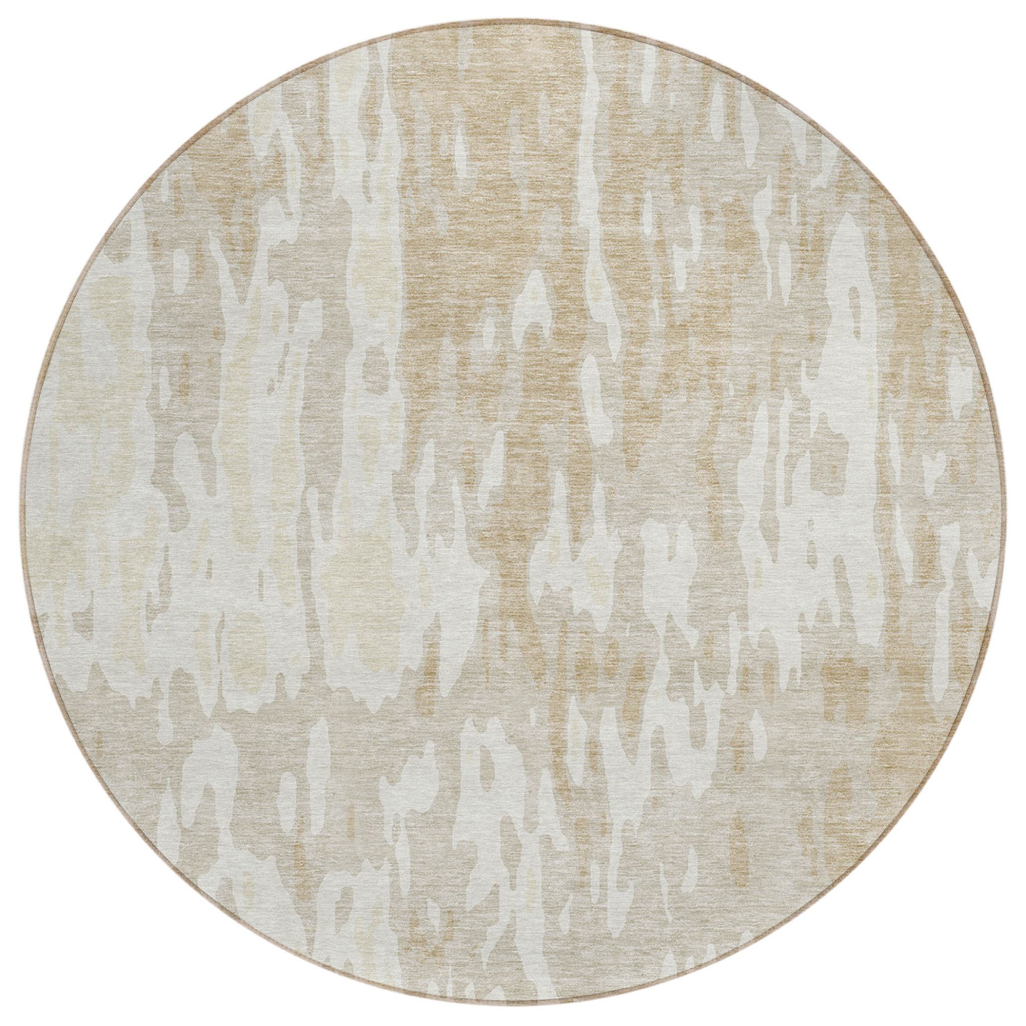 8' Beige And Ivory Round Abstract Washable Indoor Outdoor Area Rug-613322-1