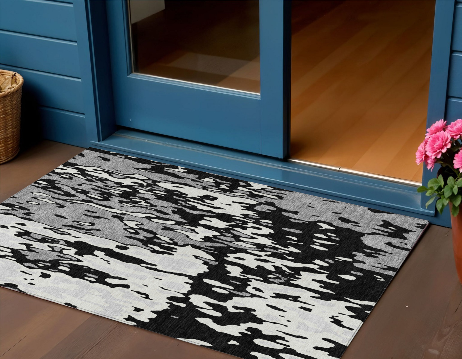 3' X 5' Black And Ivory Abstract Washable Indoor Outdoor Area Rug-613326-1