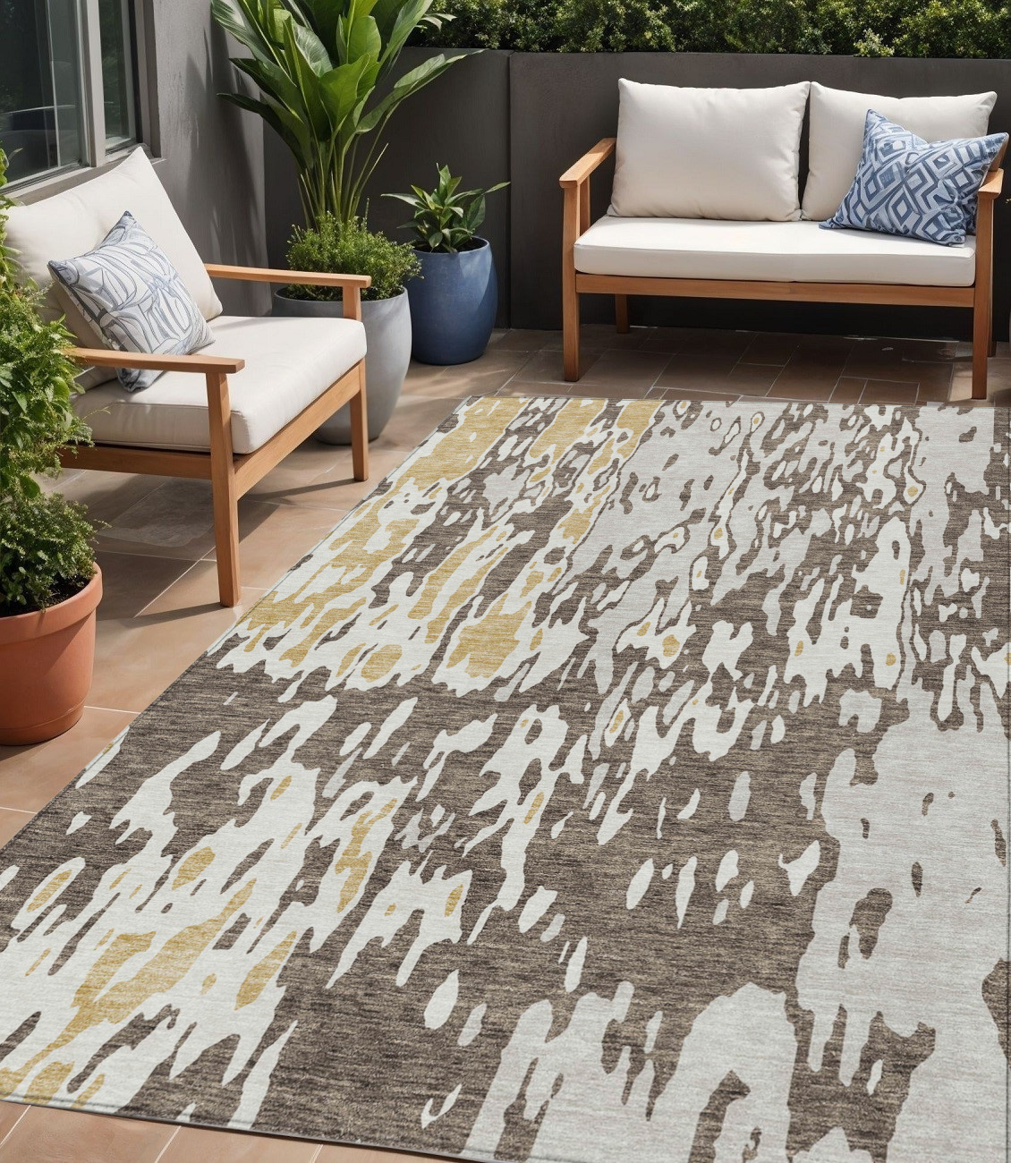 5' X 8' Brown And Ivory Abstract Washable Indoor Outdoor Area Rug-613333-1