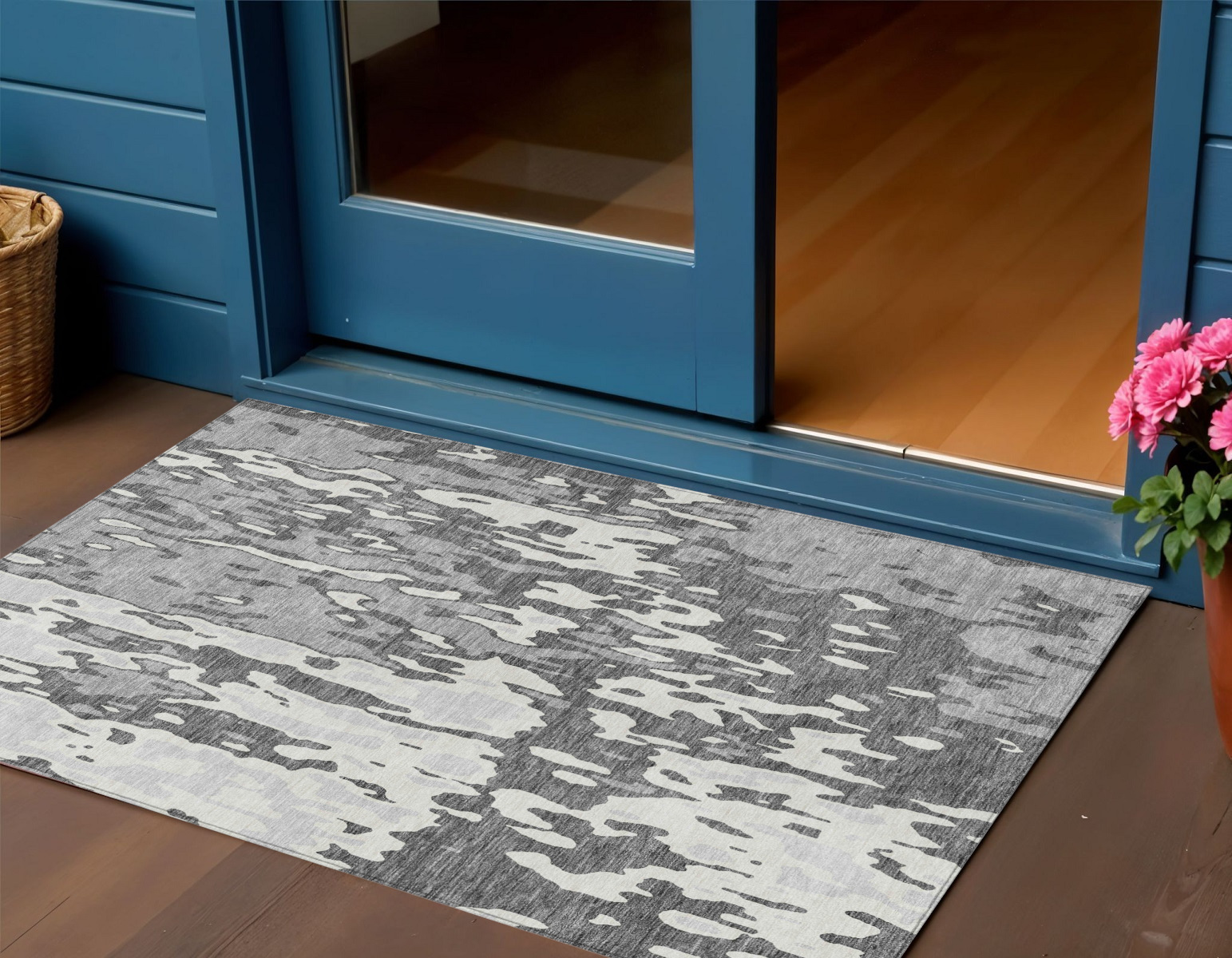 3' X 5' Gray And Ivory Abstract Washable Indoor Outdoor Area Rug-613344-1